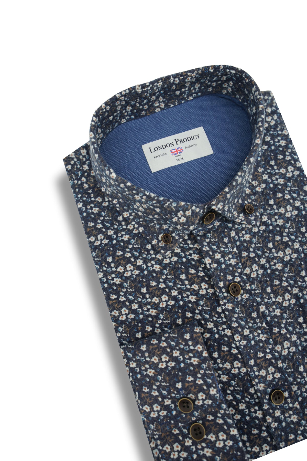 Dromore Floral Flannel Shirt in Navy and White