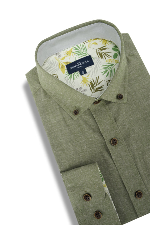 Balmoral Linen Long Sleeve Shirt in Moss Green