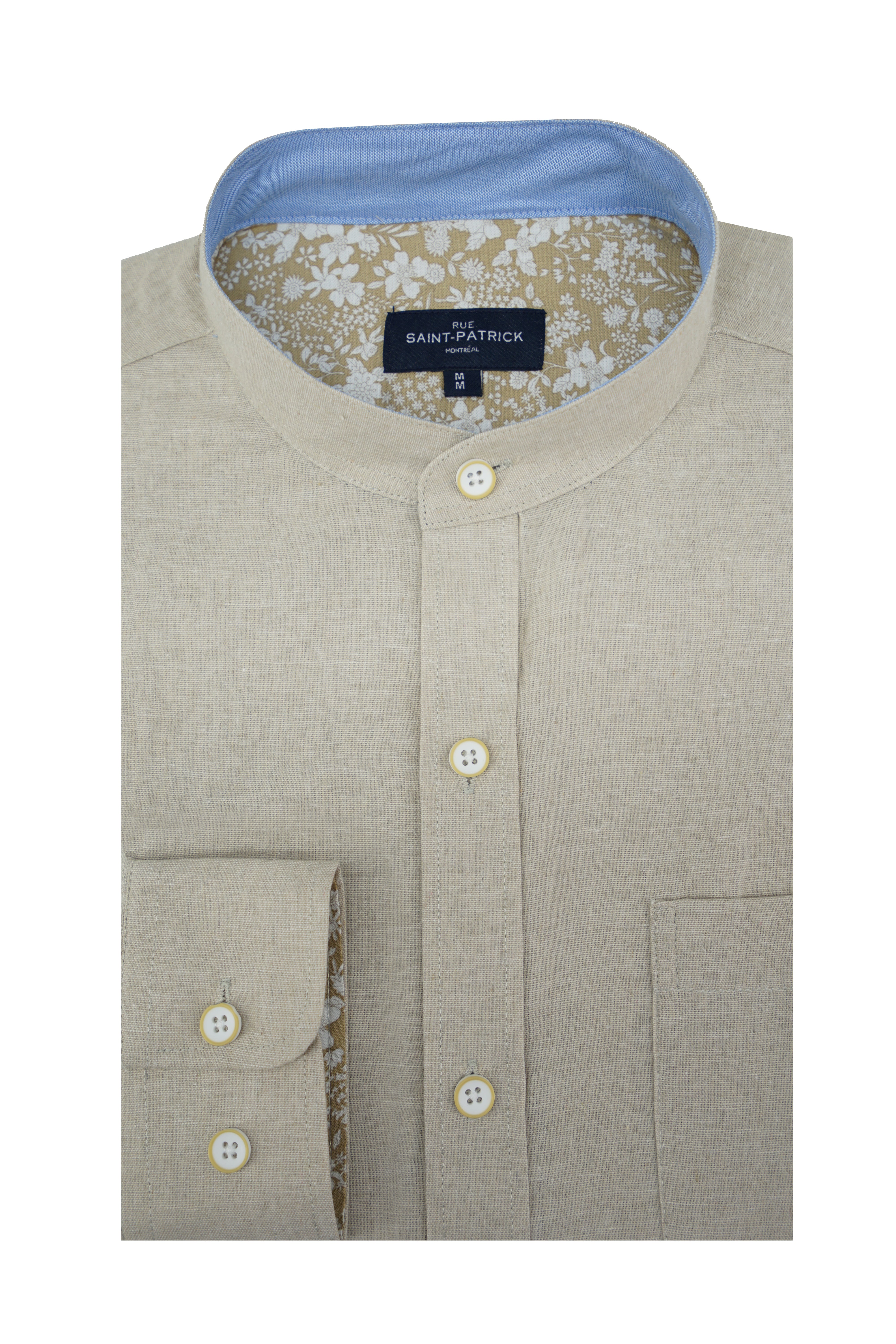 Derrylahan Linen Long Sleeve Shirt in Natural featuring a Mandarin Collar
