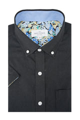 Malton Linen Blend Short Sleeve Shirt in Black
