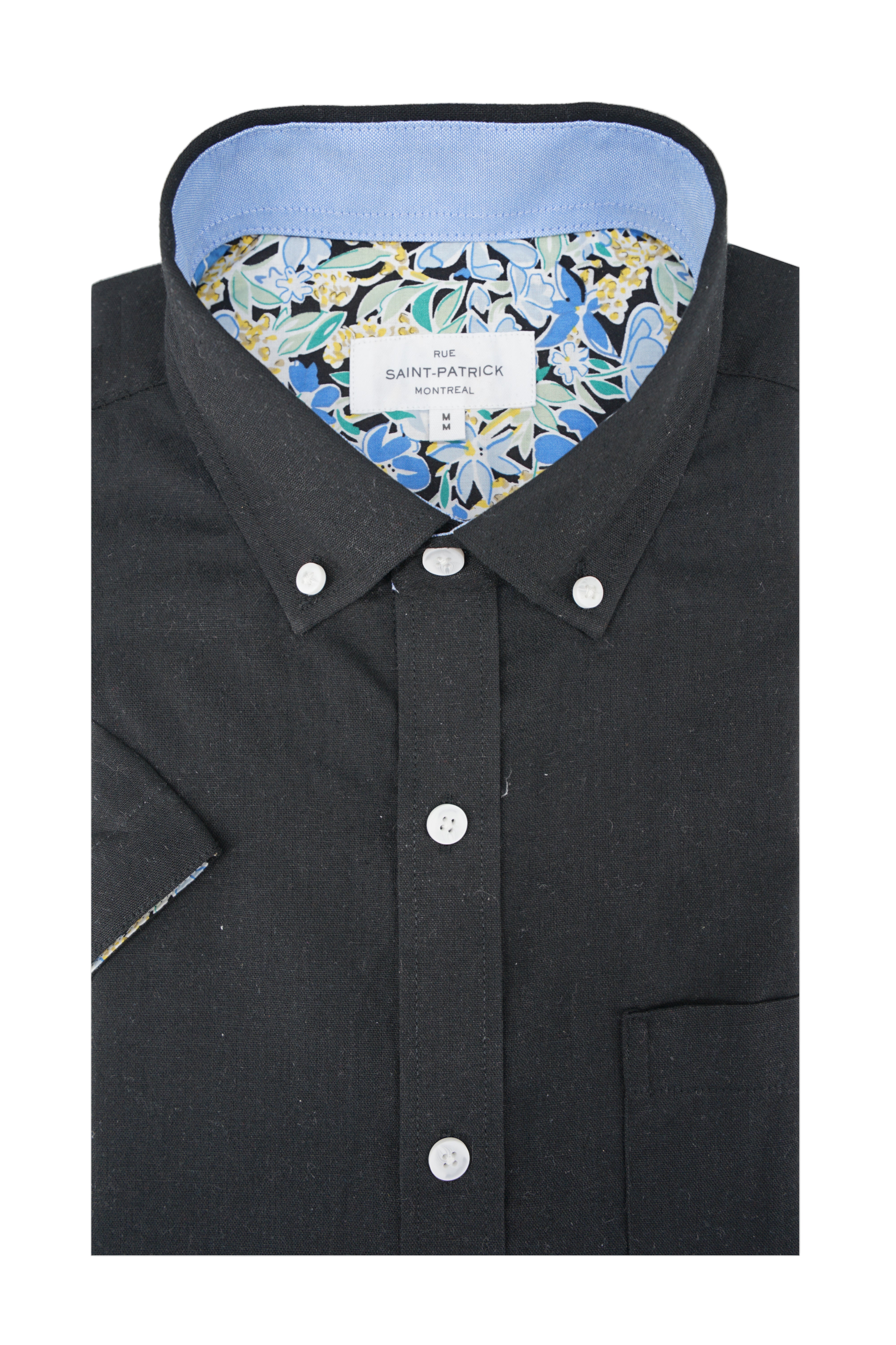 Malton Linen Blend Short Sleeve Shirt in Black