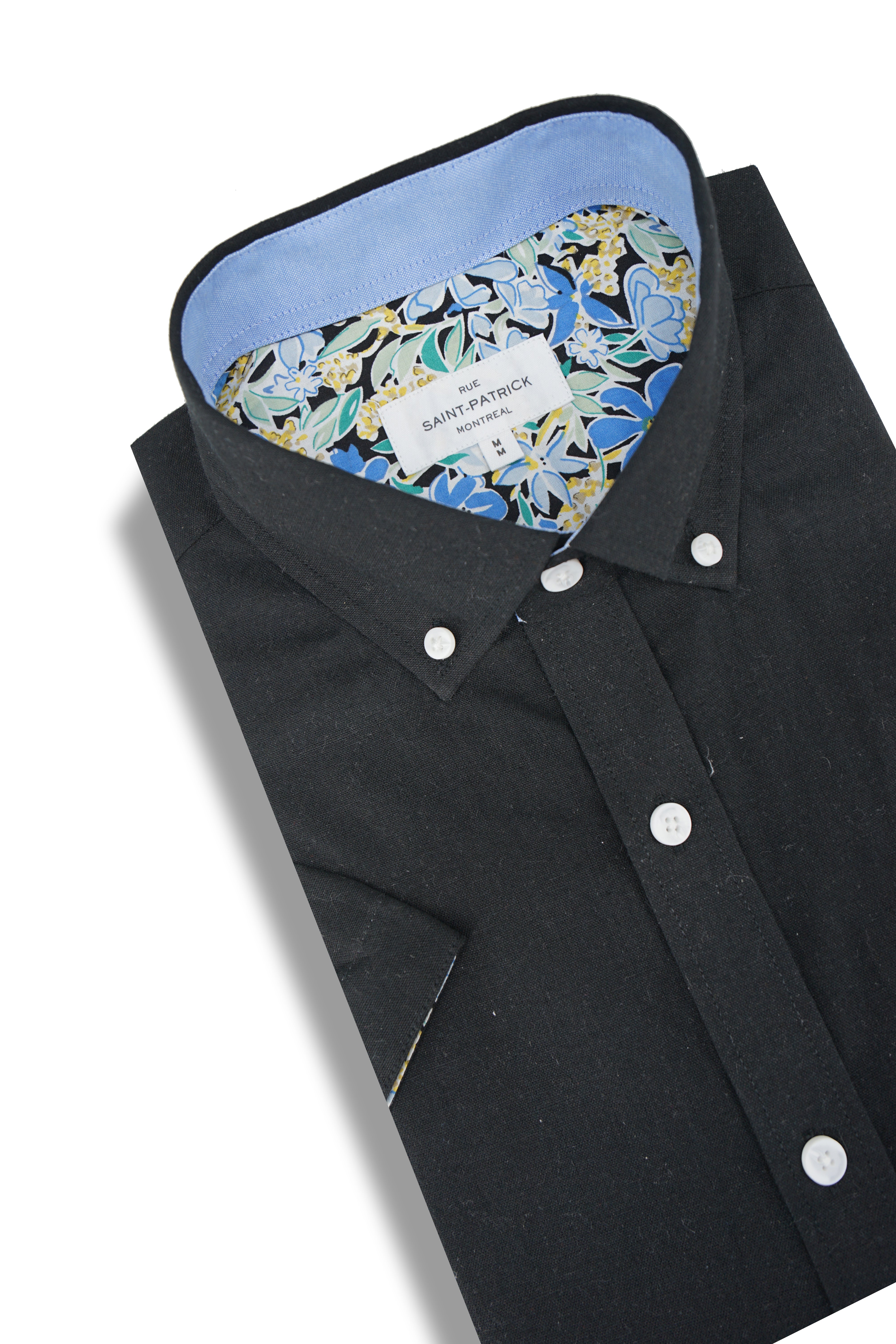 Malton Linen Blend Short Sleeve Shirt in Black