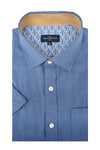 Stamford Linen Blend Short Sleeve Shirt in Airforce Blue