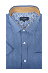 Stamford Linen Blend Short Sleeve Shirt in Airforce Blue