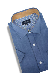 Stamford Linen Blend Short Sleeve Shirt in Airforce Blue