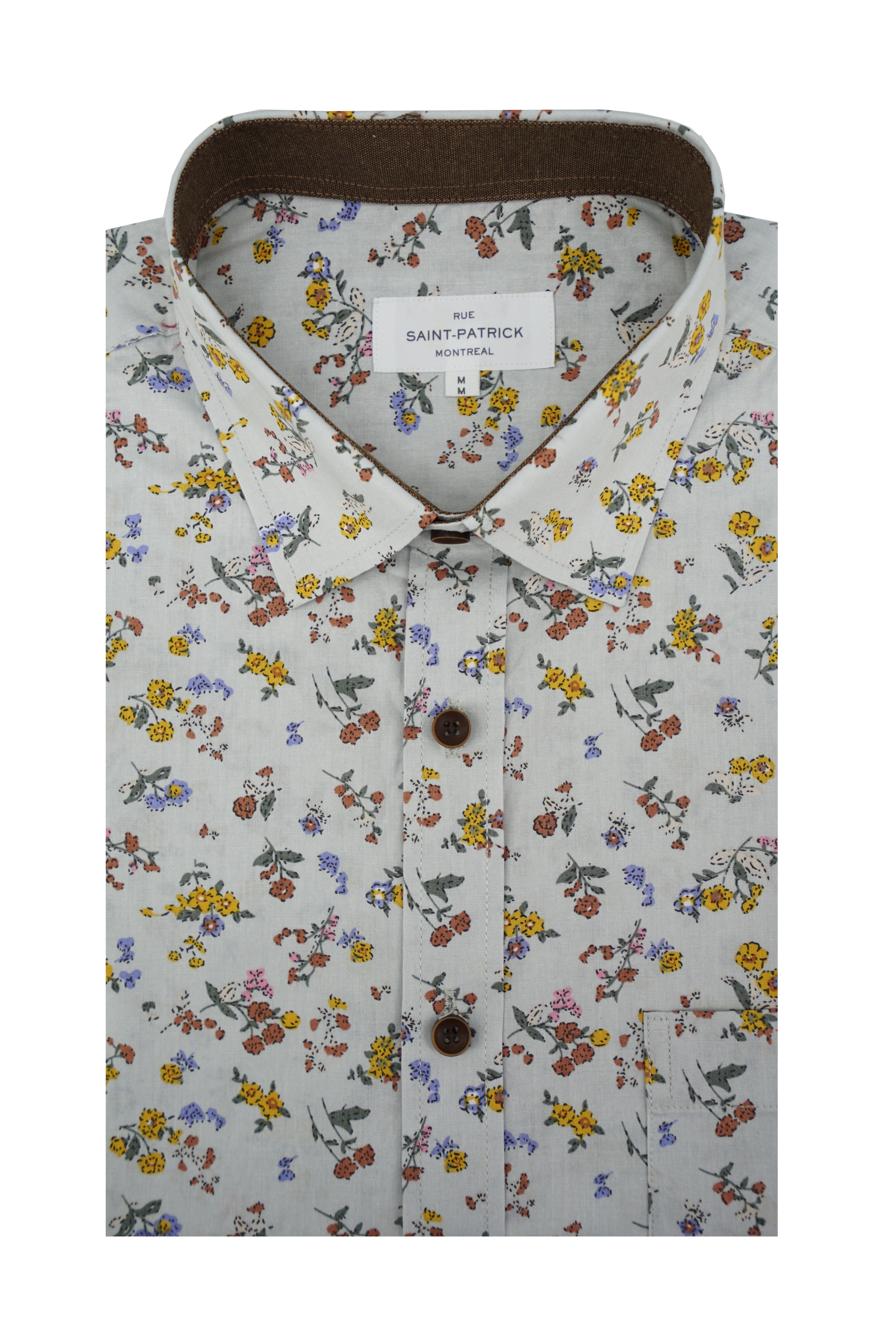 Chemise à manches courtes à imprimé floral de Bologne en gris étain