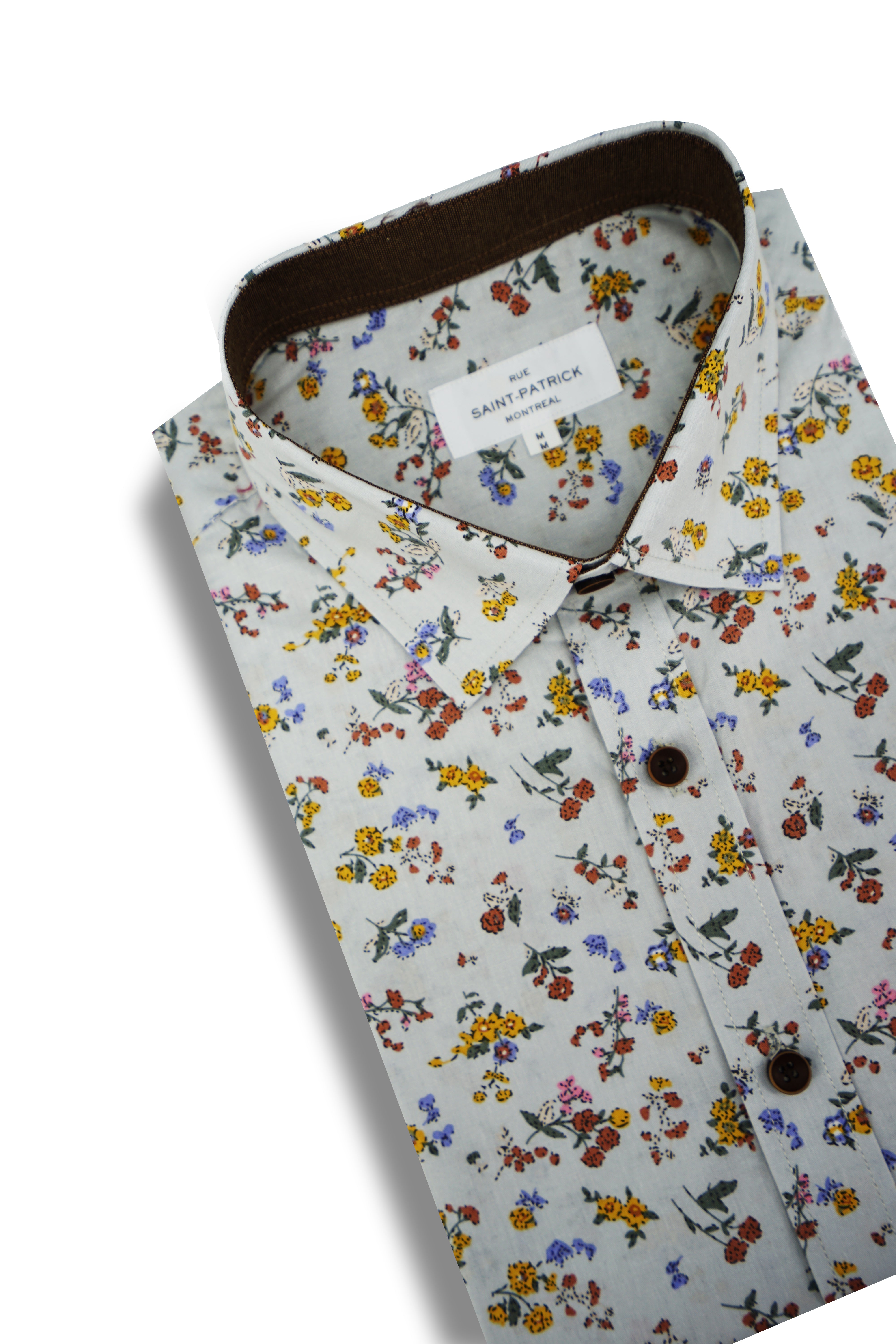 Chemise à manches courtes à imprimé floral de Bologne en gris étain