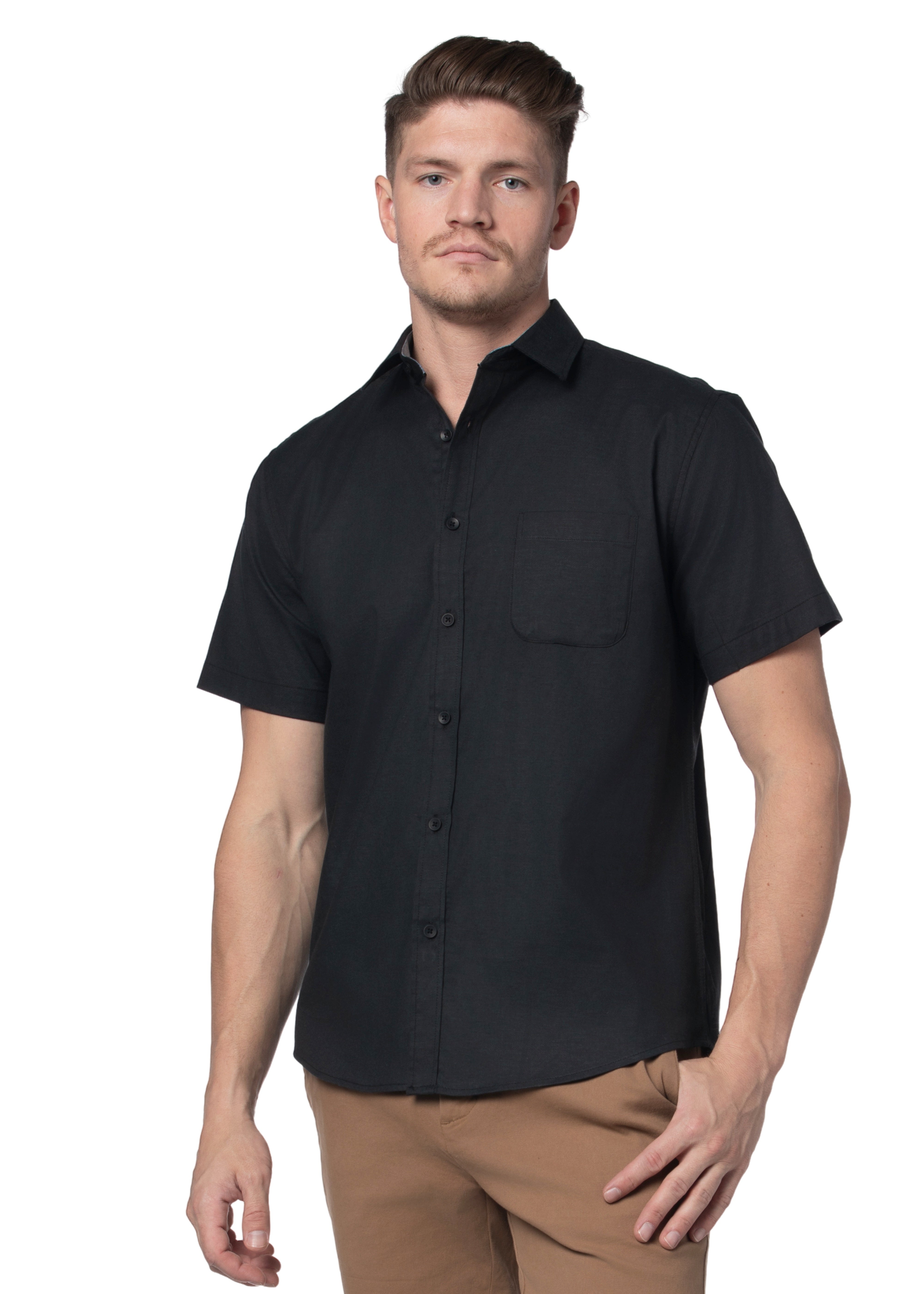 Chemise à manches courtes extensible Acapulco facile d'entretien en noir
