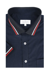 Castile Stretch Easy-Care Short Sleeve Hybrid Shirt in Navy