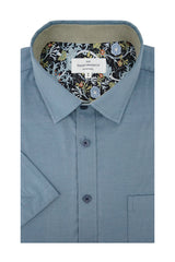 Greystones Short Sleeve Stretch Oxford Shirt in Slate Blue