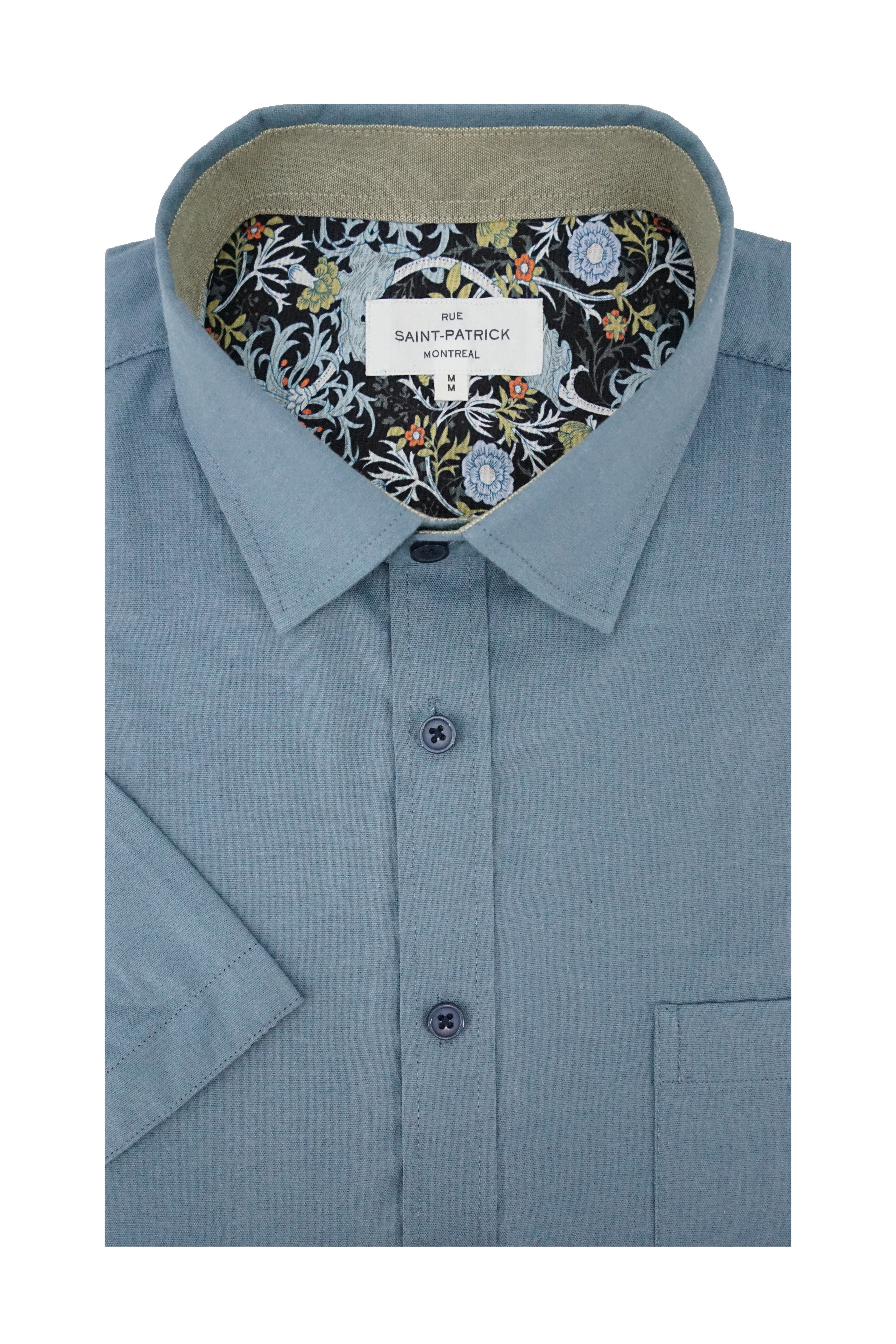Greystones Short Sleeve Stretch Oxford Shirt in Slate Blue