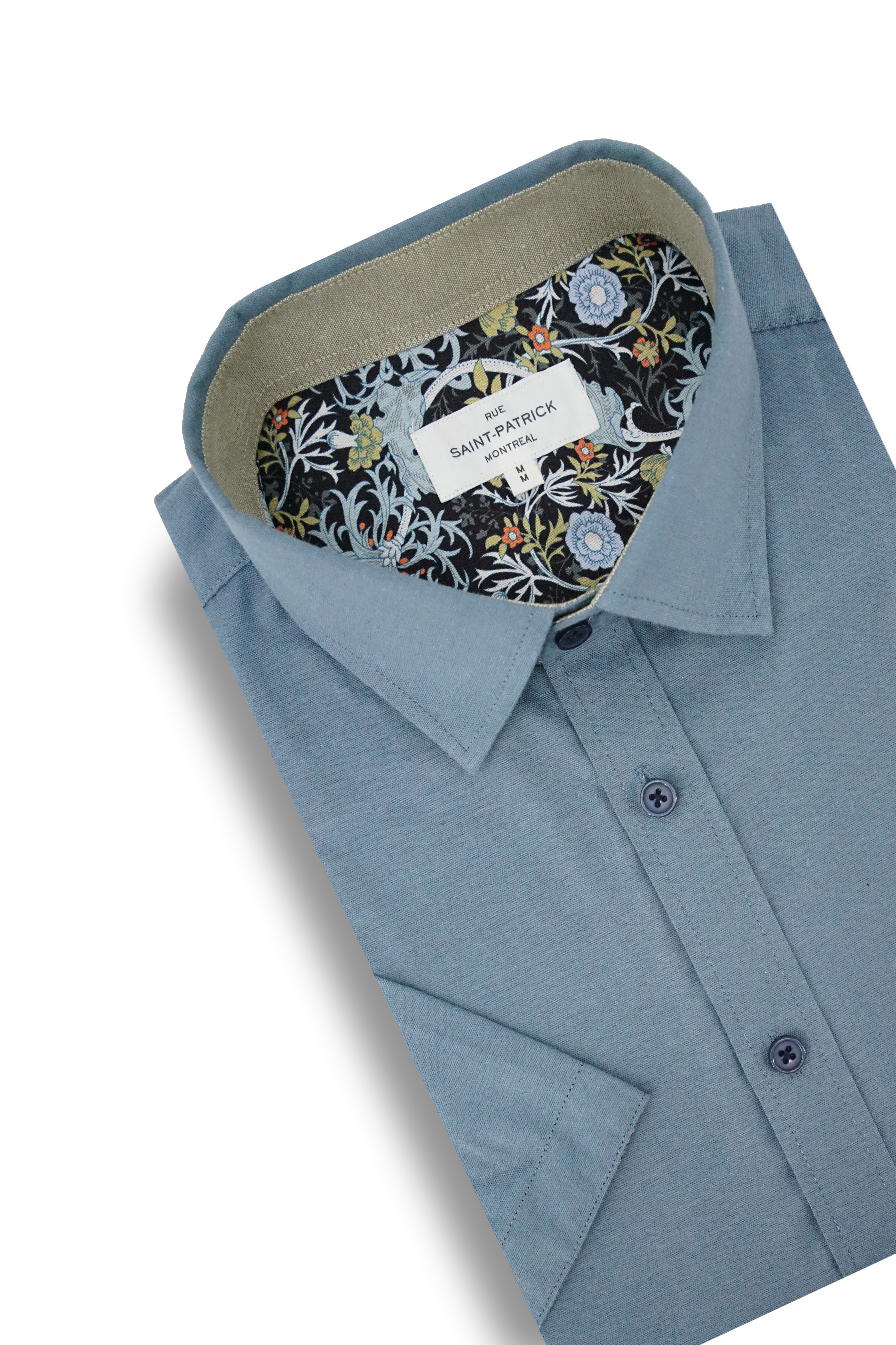 Greystones Short Sleeve Stretch Oxford Shirt in Slate Blue
