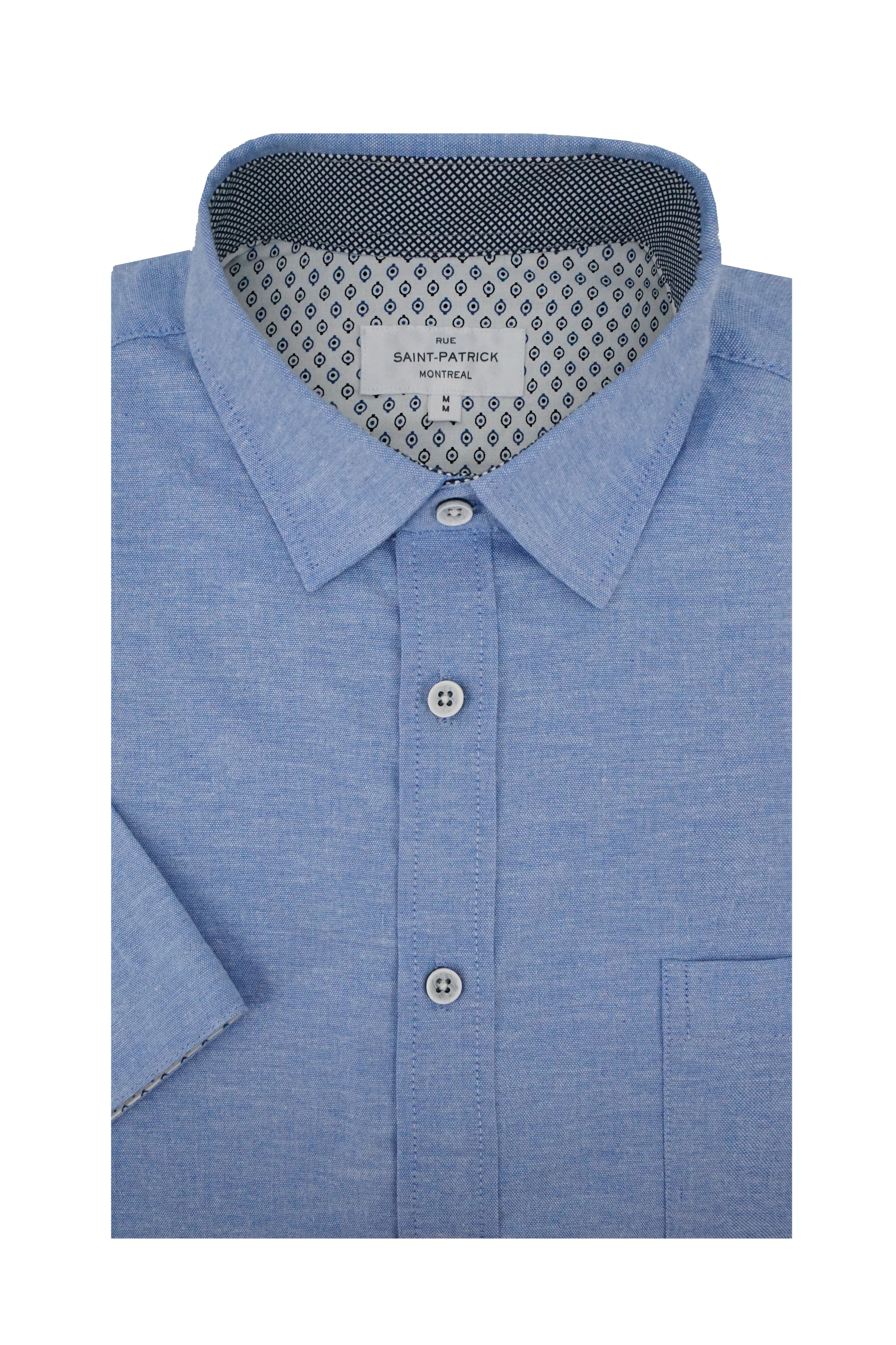 Mulranny Short Sleeve Stretch Oxford Shirt in Classic Blue