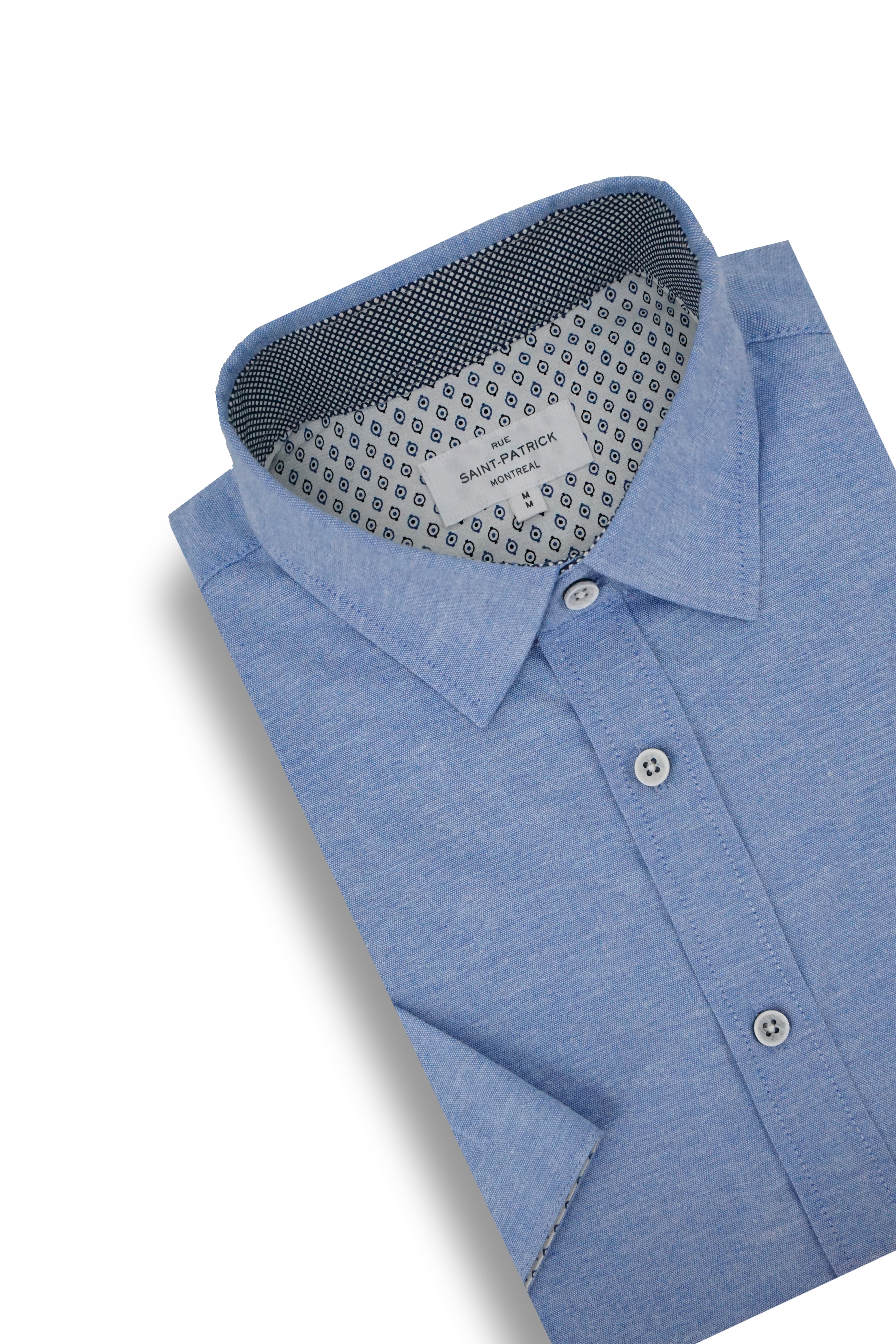 Mulranny Short Sleeve Stretch Oxford Shirt in Classic Blue