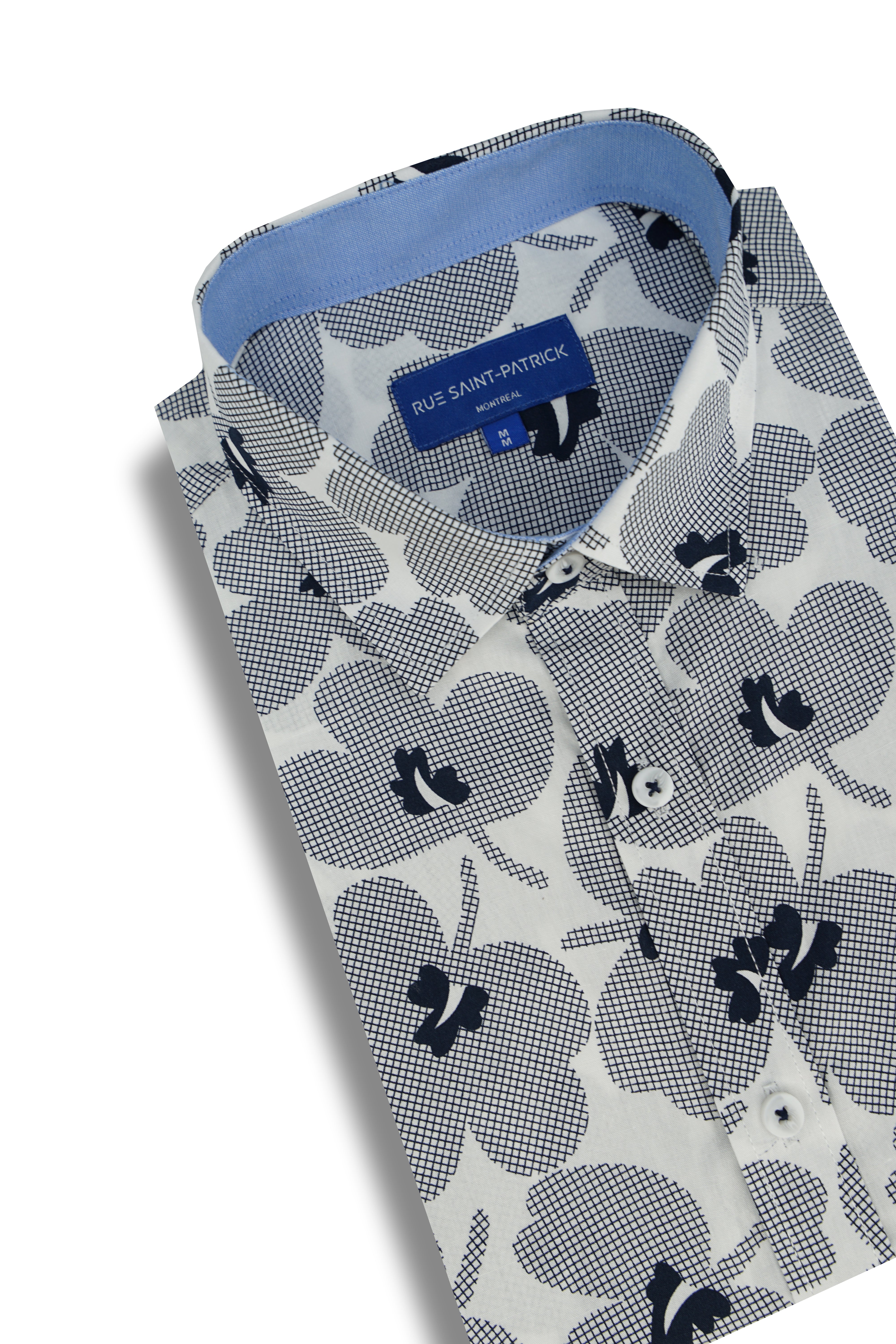 Tyrella Shamrock Short Sleeve Shirt in White and Navy