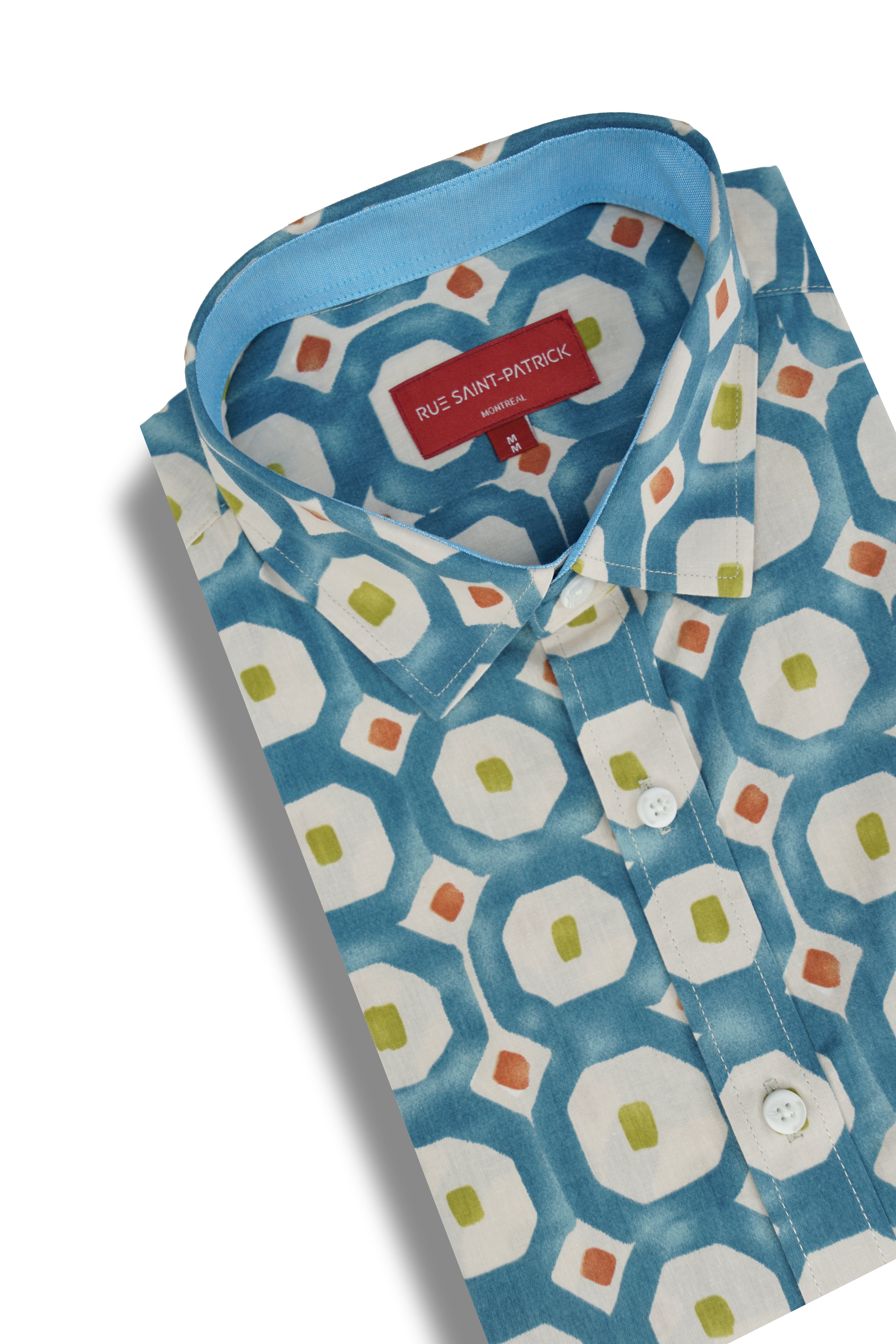 Spoleto Short Sleeve Shirt in Moonstone Blue and Lavender Grey