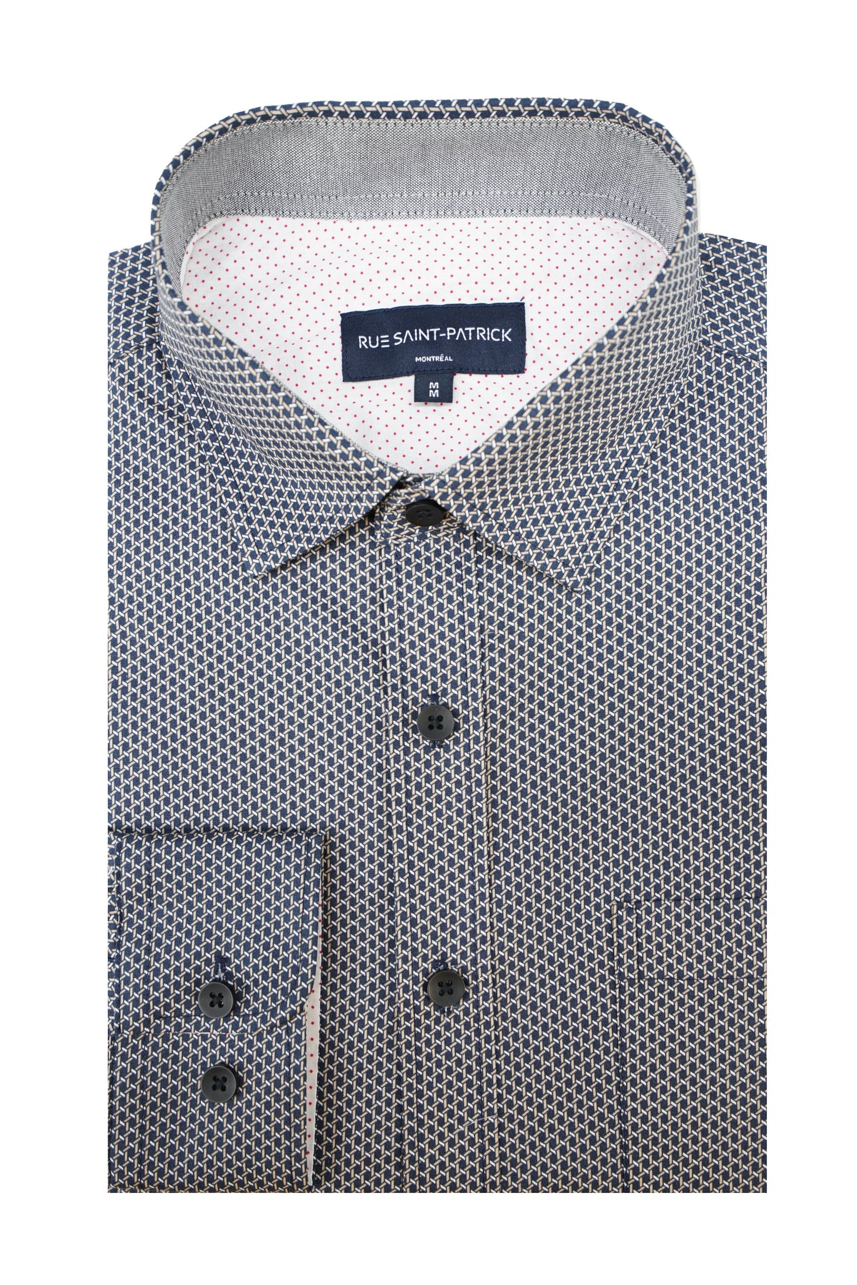 Chemise en popeline extensible Siwa en bleu marine et beige