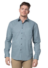 Chemise Thracia en popeline stretch gris ardoise et bleu clair