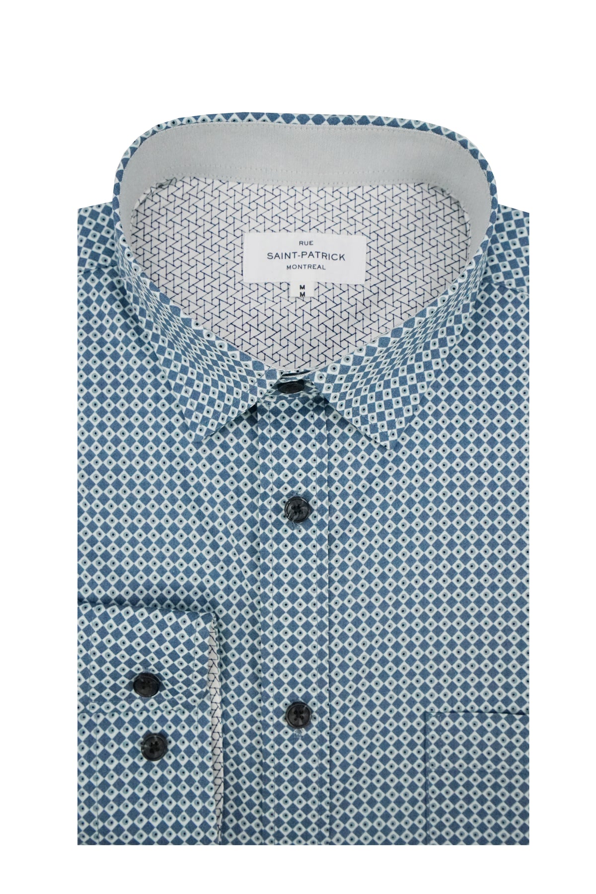 Chemise Thracia en popeline stretch gris ardoise et bleu clair