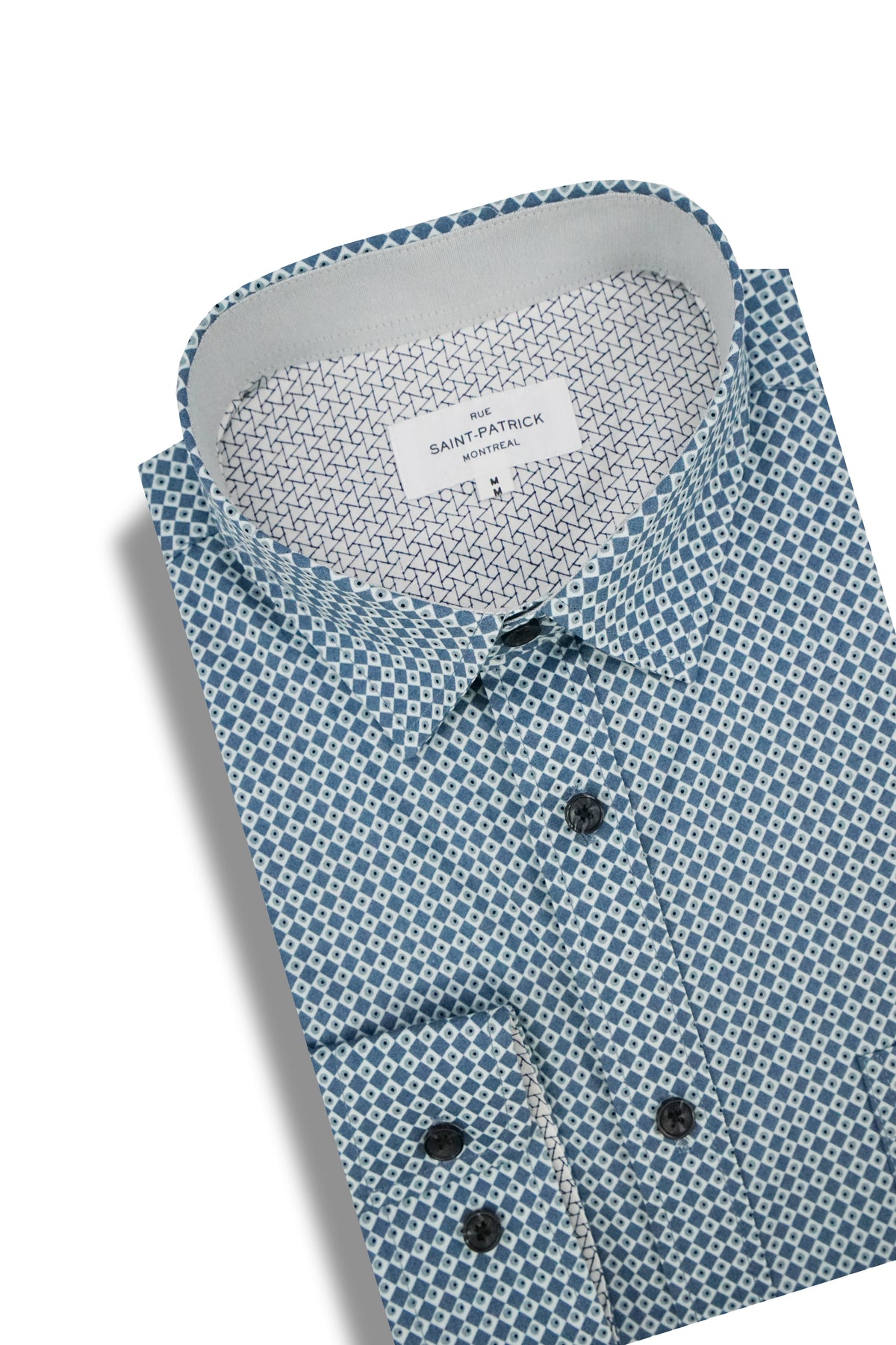 Chemise Thracia en popeline stretch gris ardoise et bleu clair