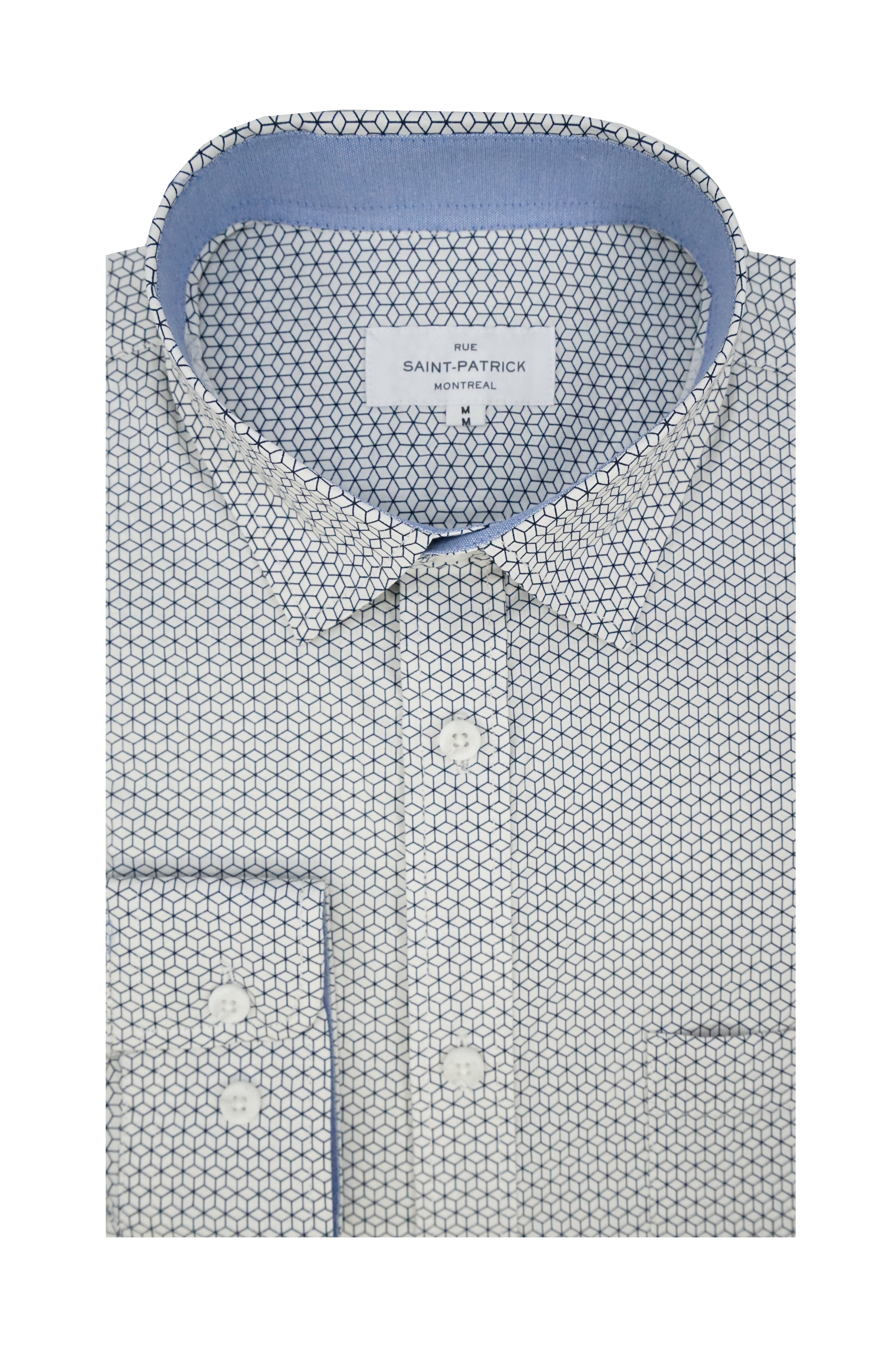 Cyrenaica Stretch Poplin Shirt in White and Navy