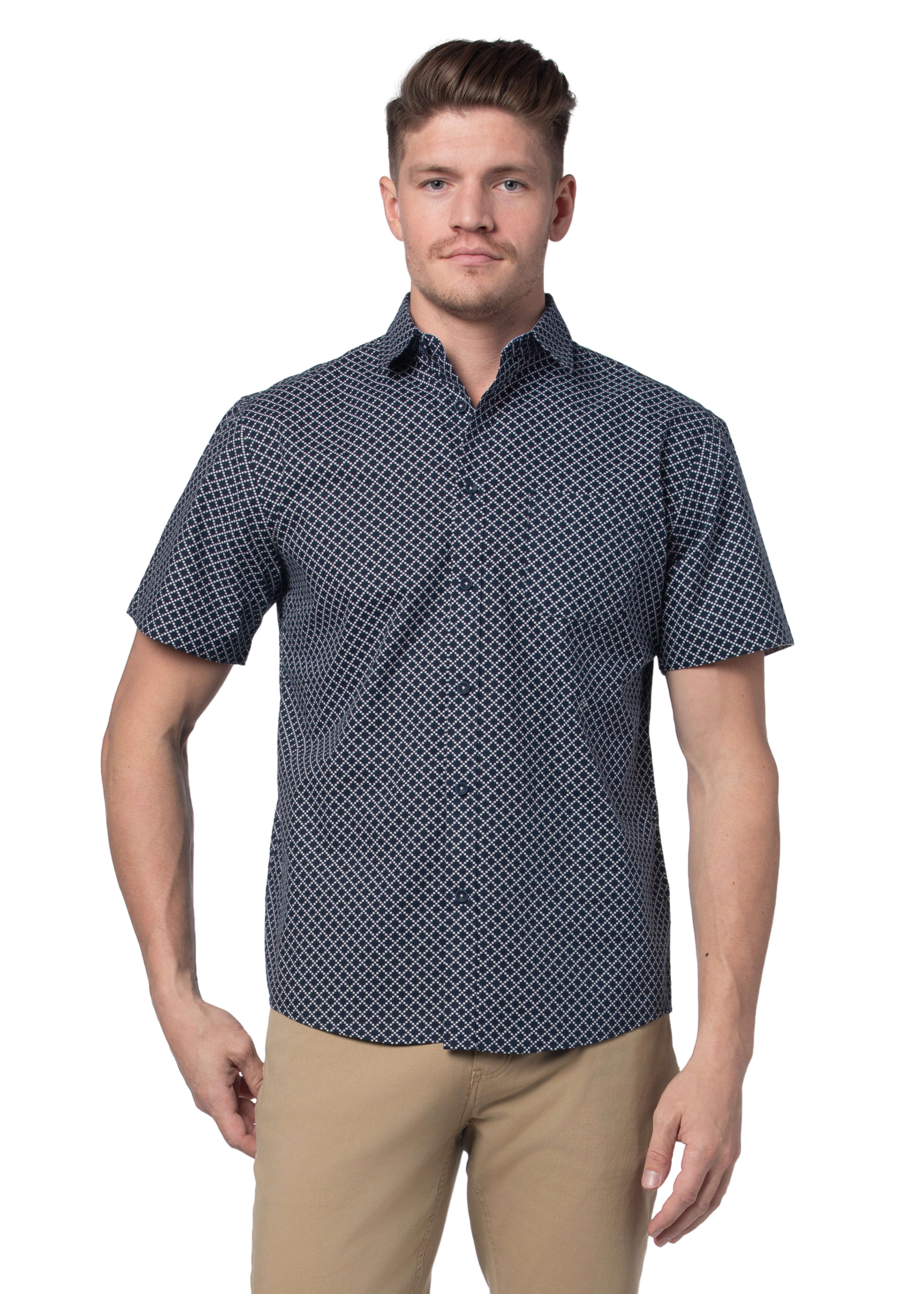 Corinth Short Sleeve Shirt in Navy and White
