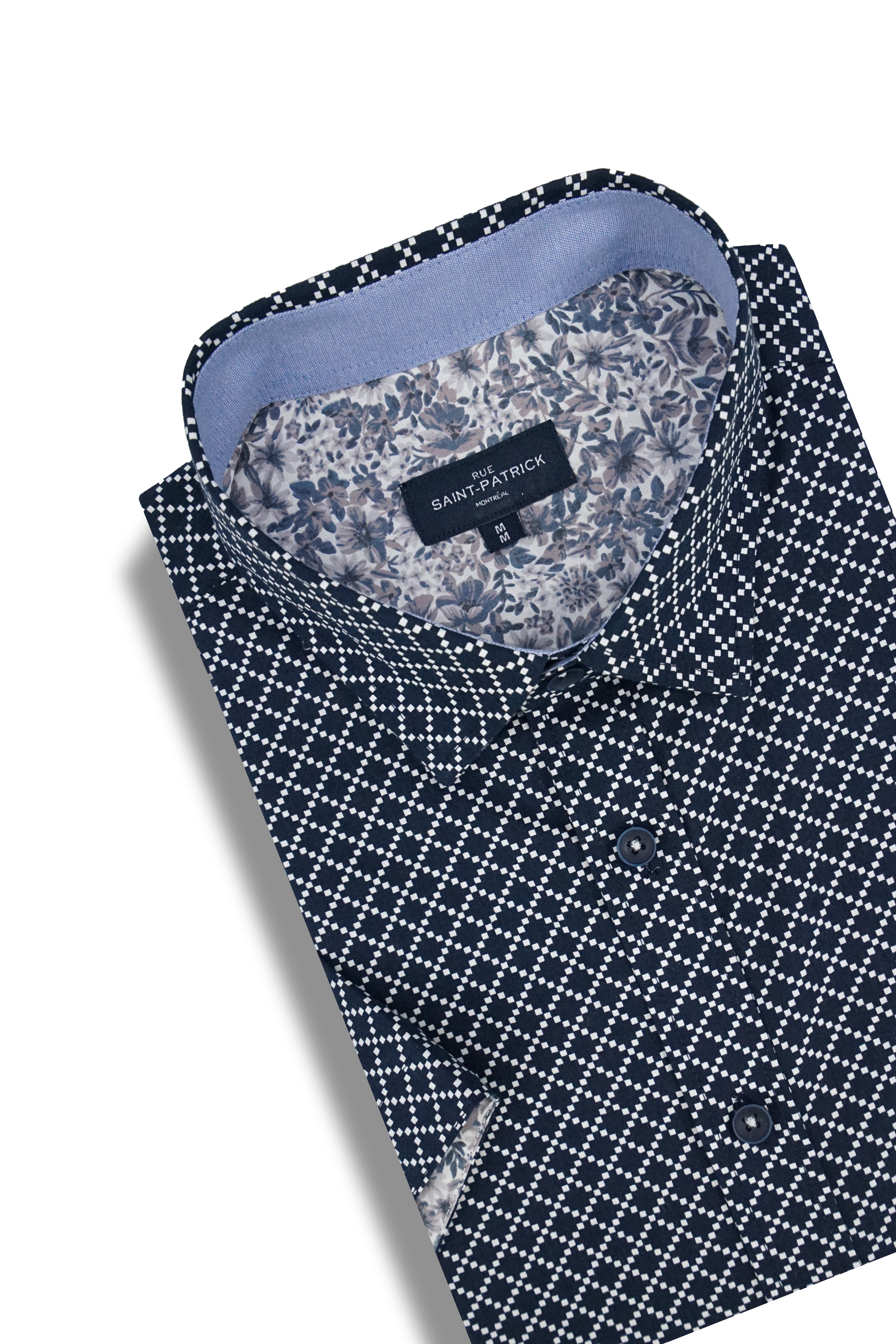 Corinth Short Sleeve Shirt in Navy and White