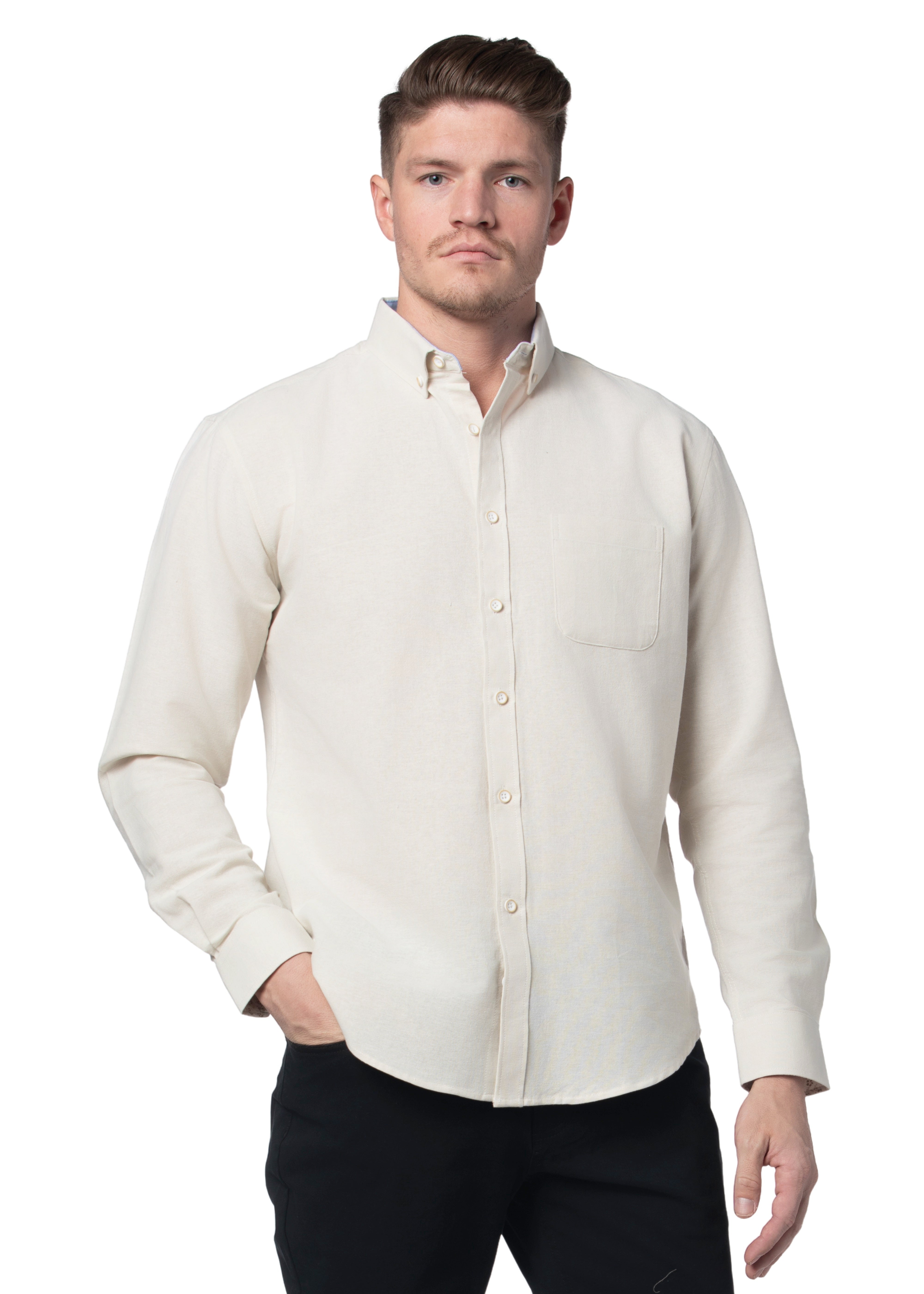 Basket Weave Long Sleeve Shirt in Parchment