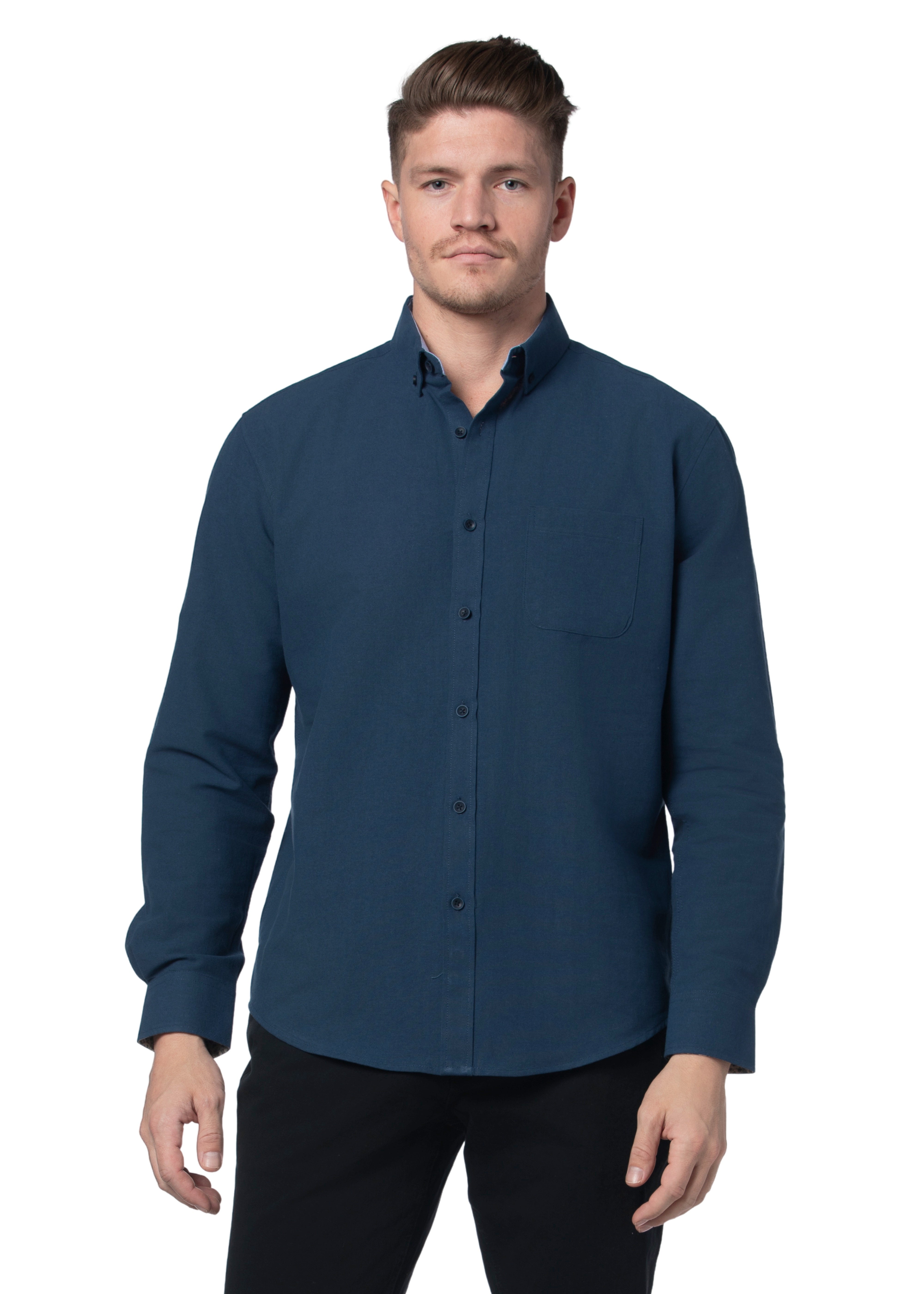 Basket Weave Long Sleeve Shirt in Indigo