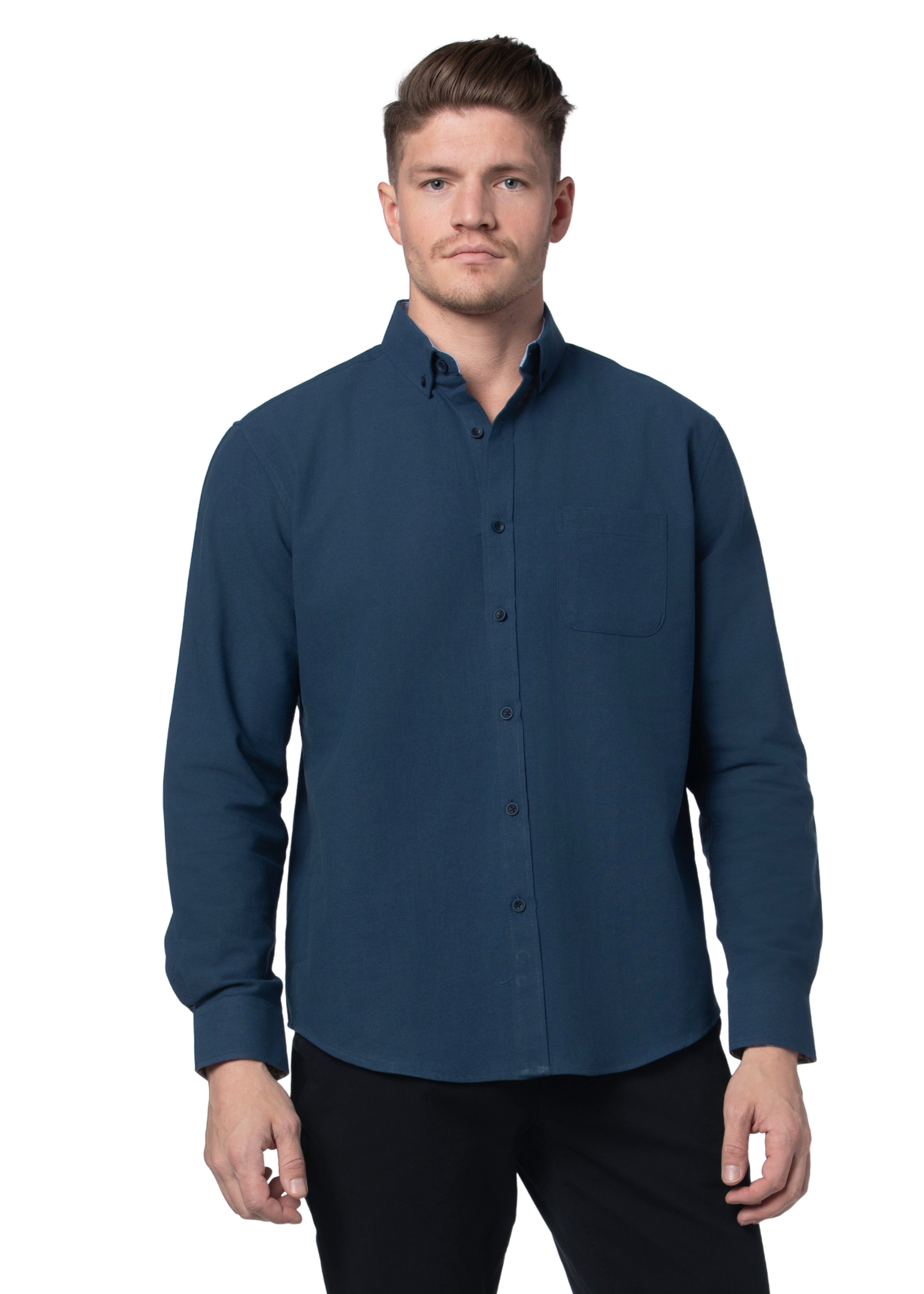 Basket Weave Long Sleeve Shirt in Indigo