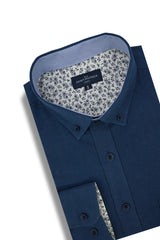 Basket Weave Long Sleeve Shirt in Indigo