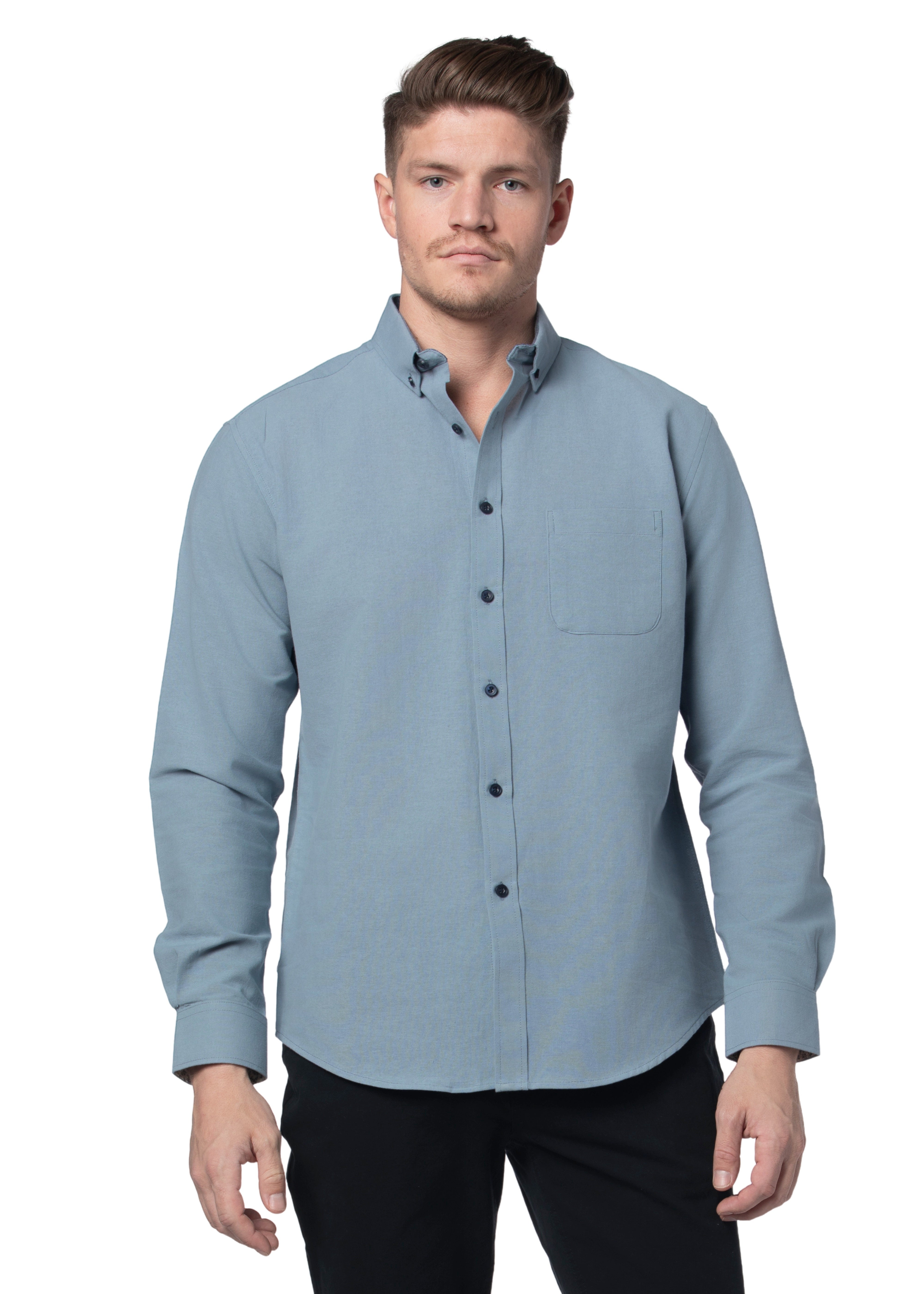 Basket Weave Long Sleeve Shirt in Ice Blue