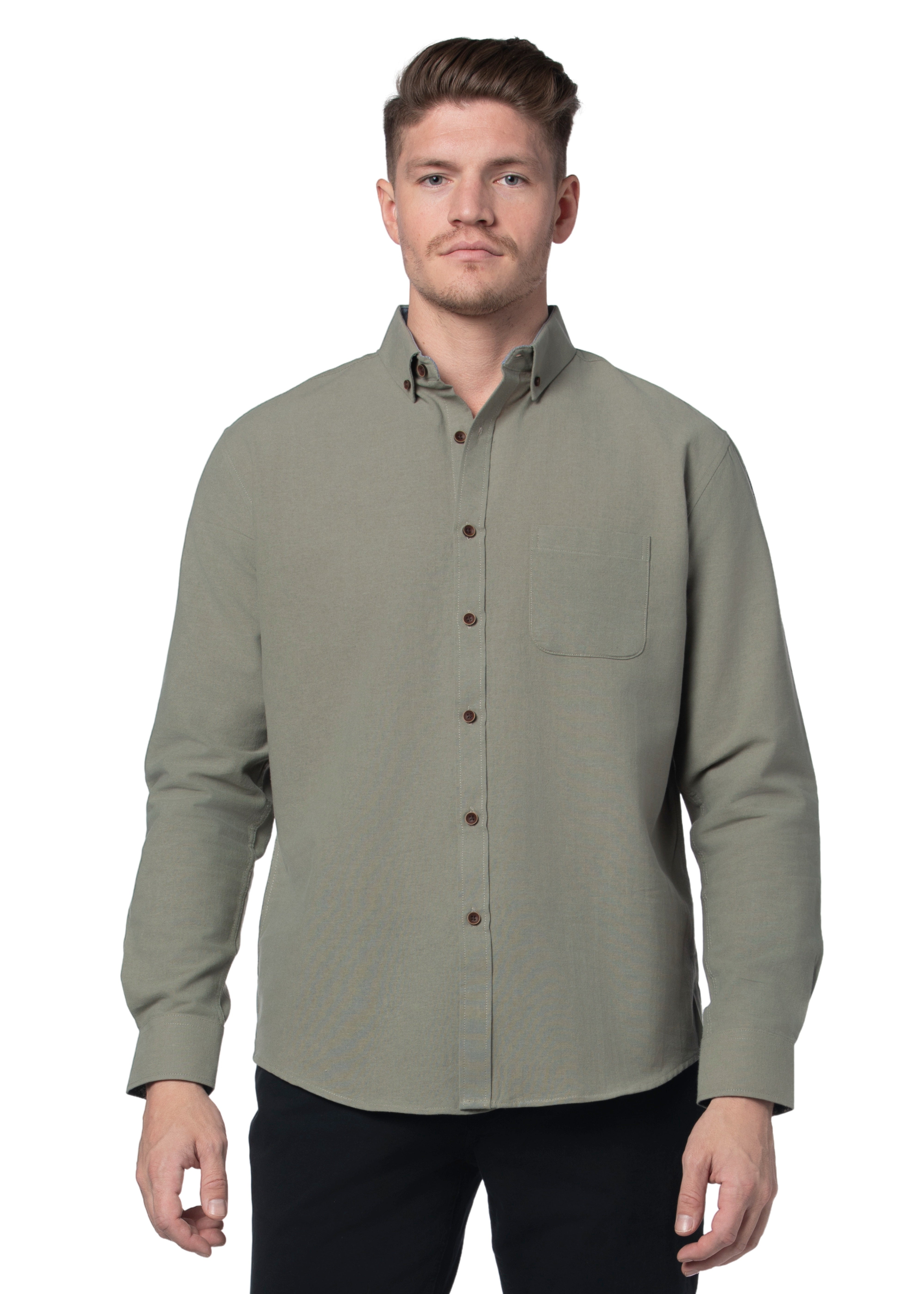 Basket Weave Long Sleeve Shirt in Silver Fern