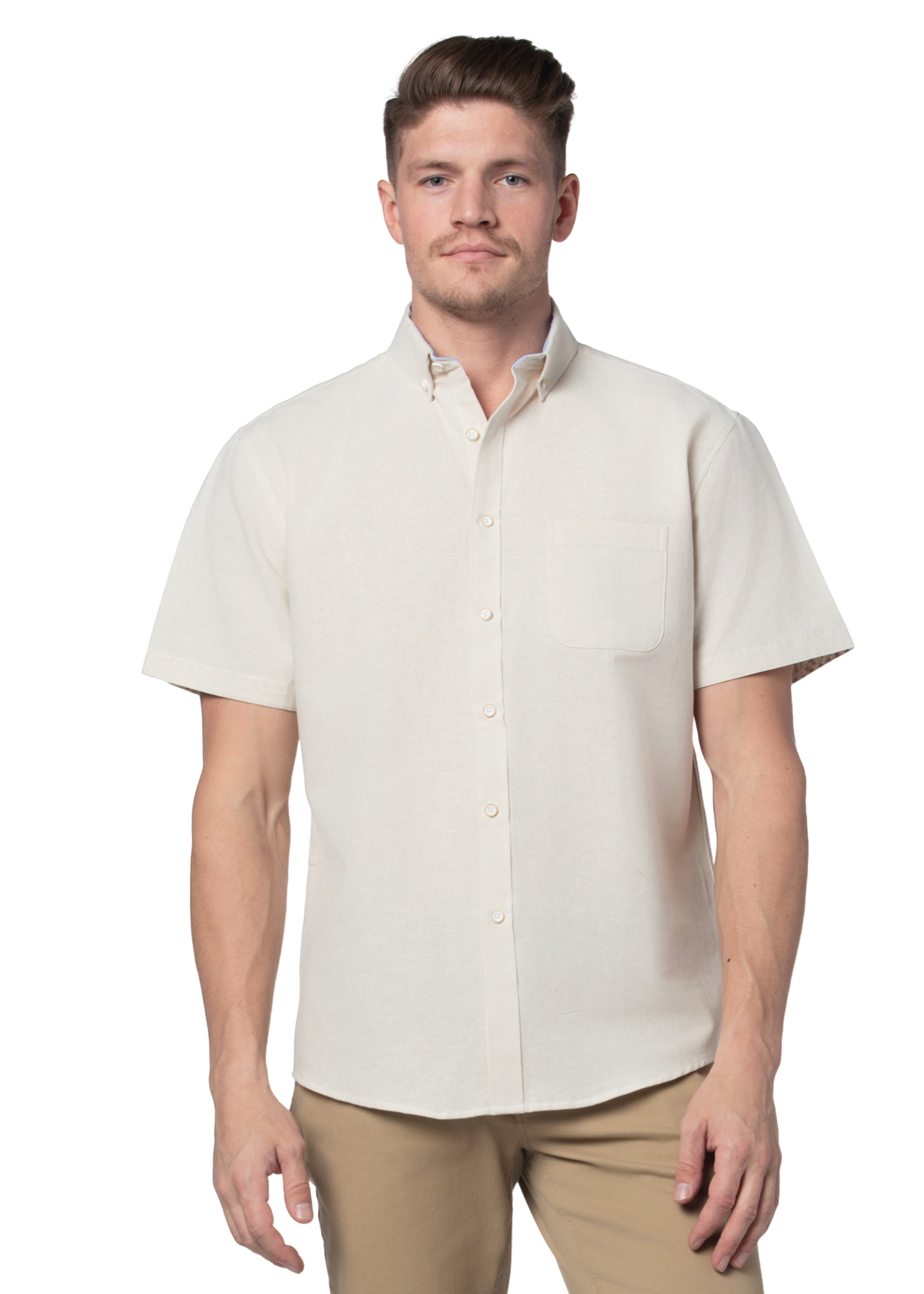 Basket Weave Short Sleeve Shirt in Parchment