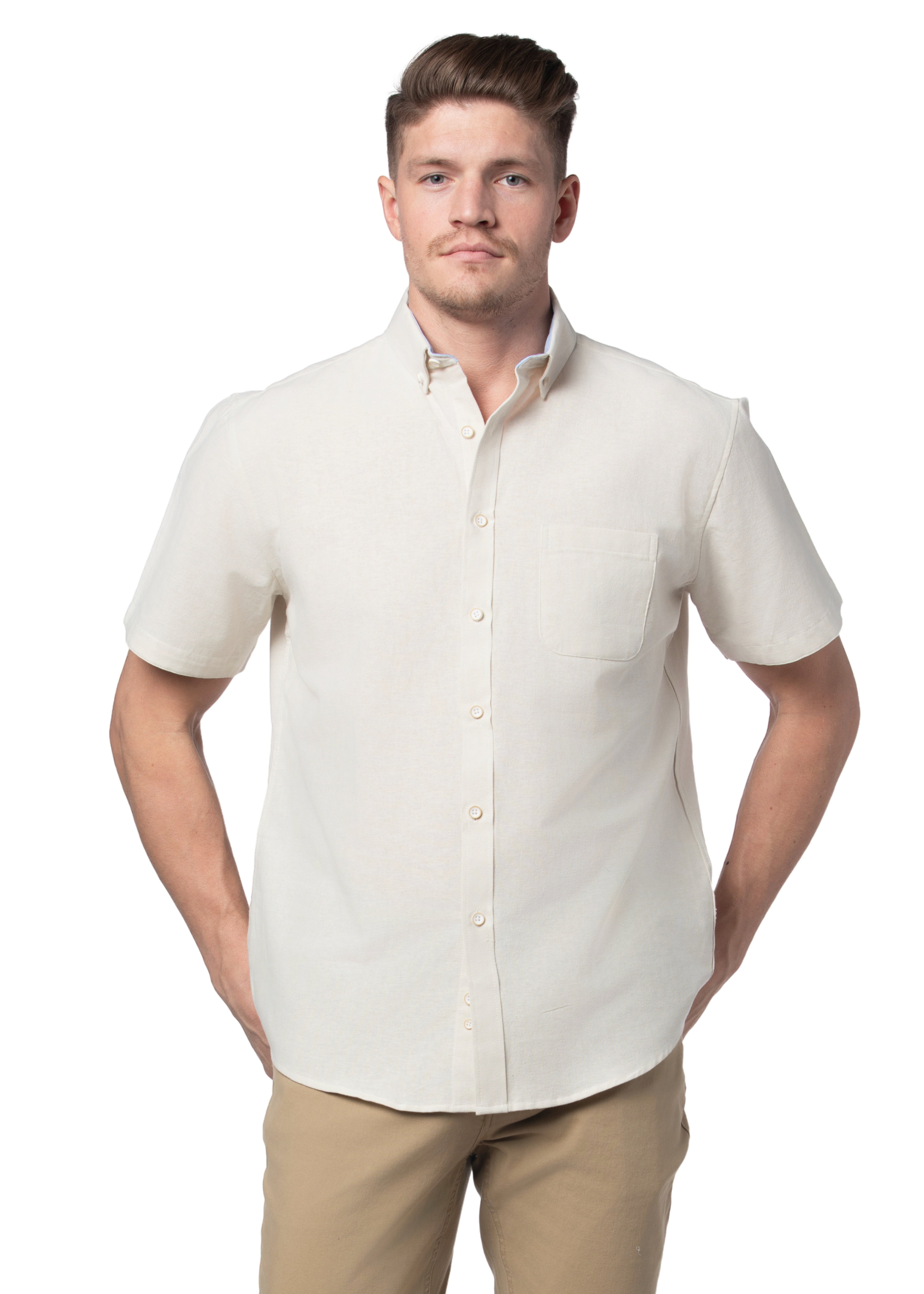 Basket Weave Short Sleeve Shirt in Parchment