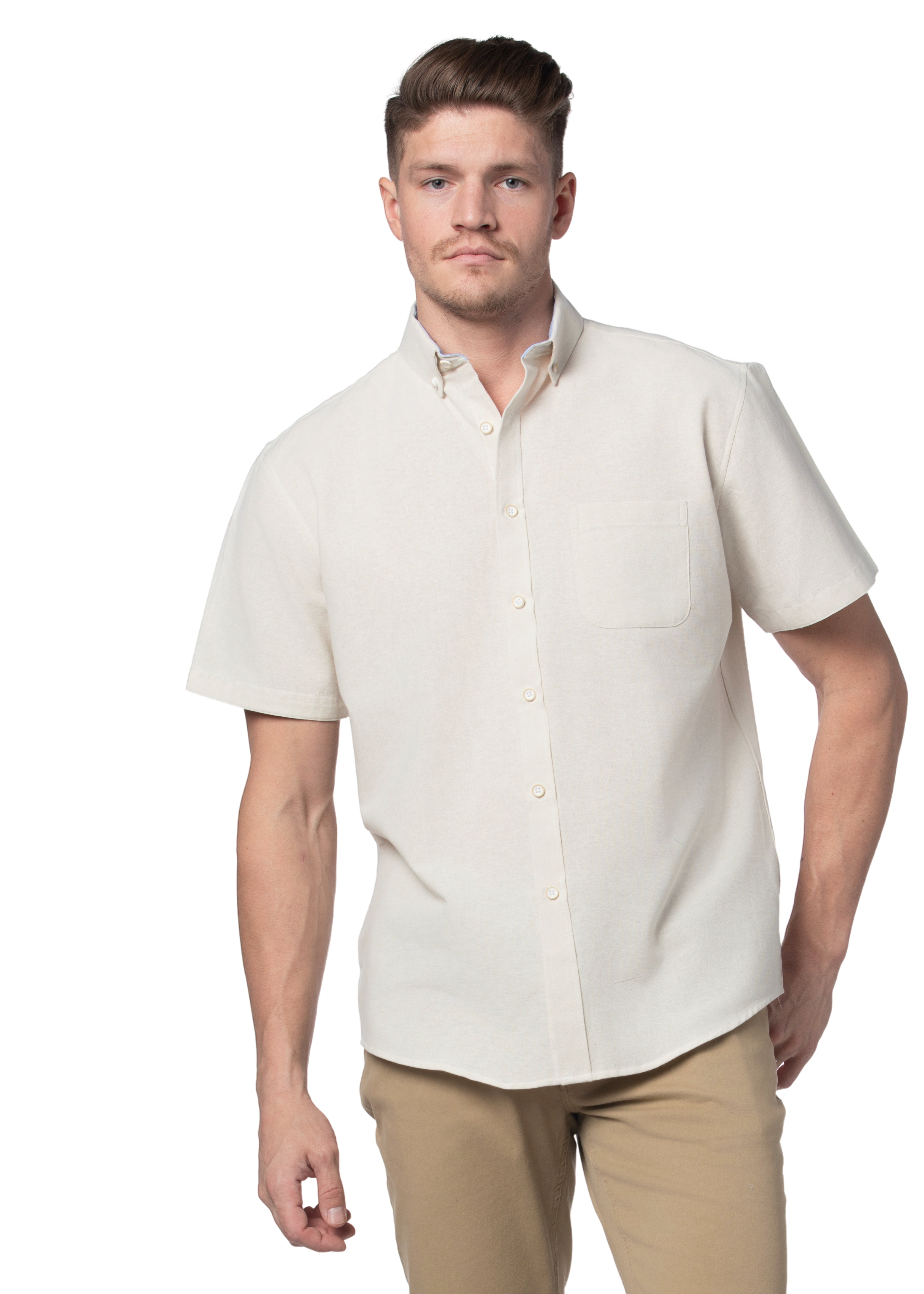 Basket Weave Short Sleeve Shirt in Parchment