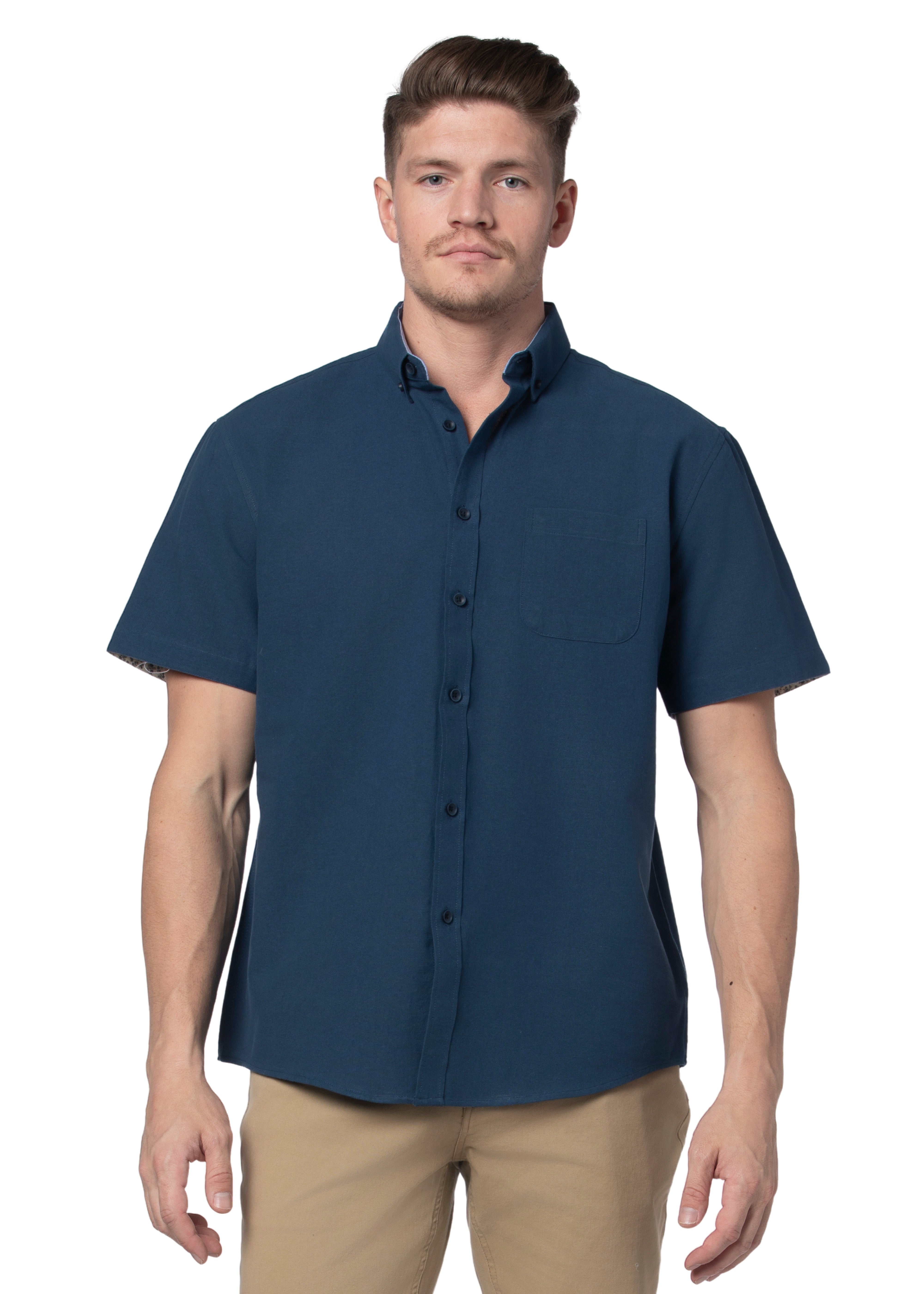 Basket Weave Short Sleeve Shirt in Indigo