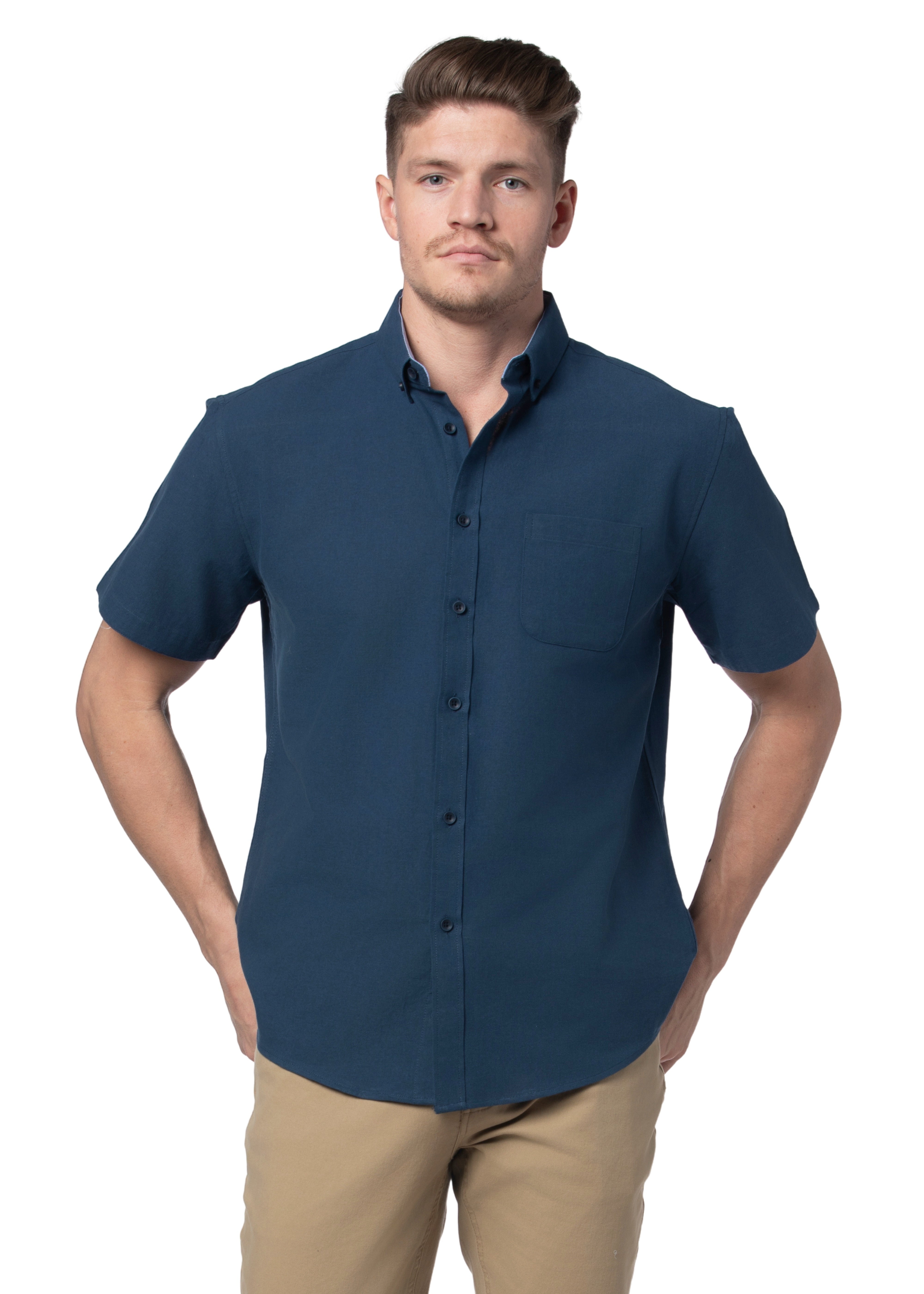 Basket Weave Short Sleeve Shirt in Indigo