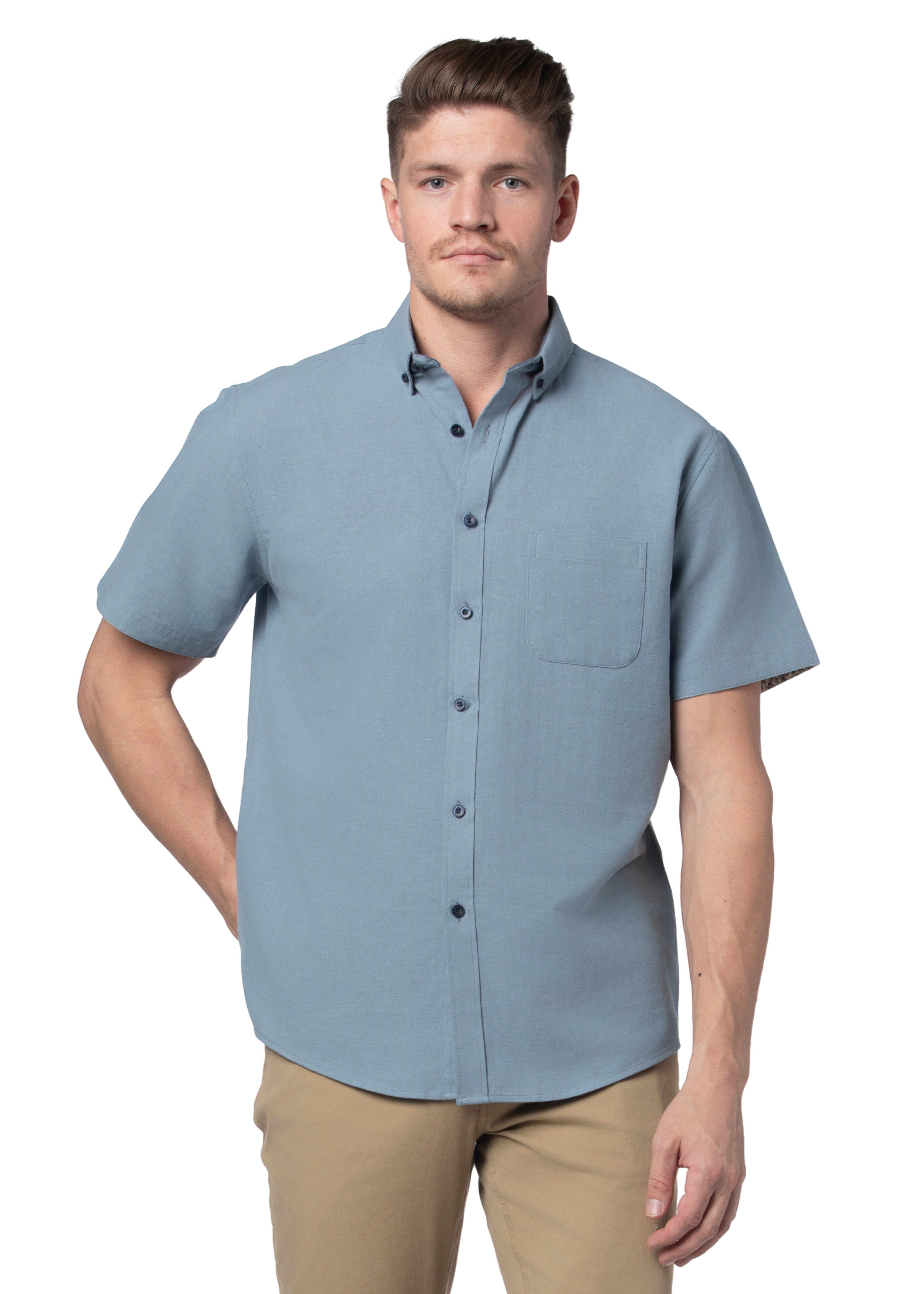 Basket Weave Short Sleeve Shirt in Ice Blue