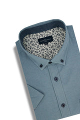 Basket Weave Short Sleeve Shirt in Ice Blue
