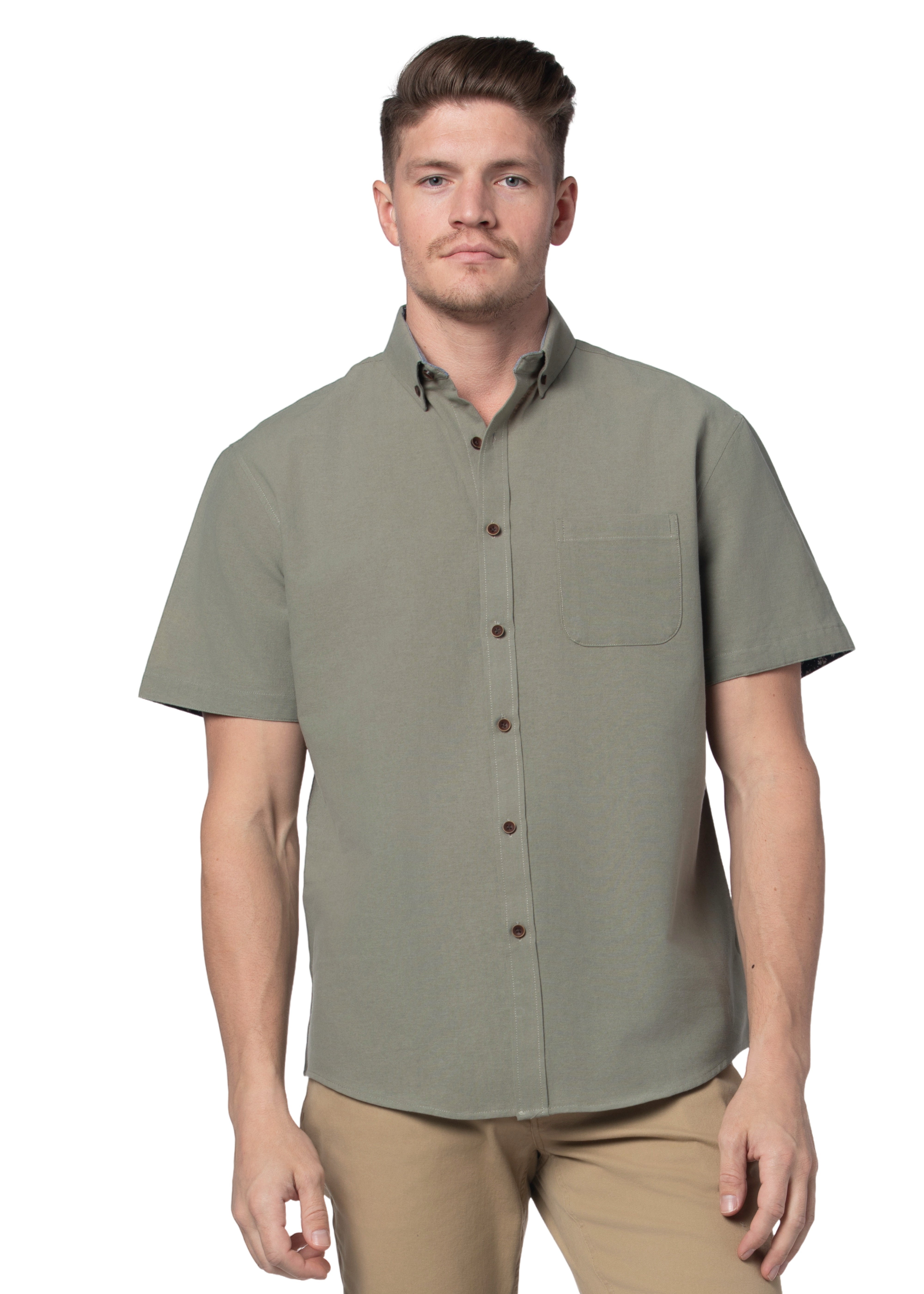 Basket Weave Short Sleeve Shirt in Silver Fern