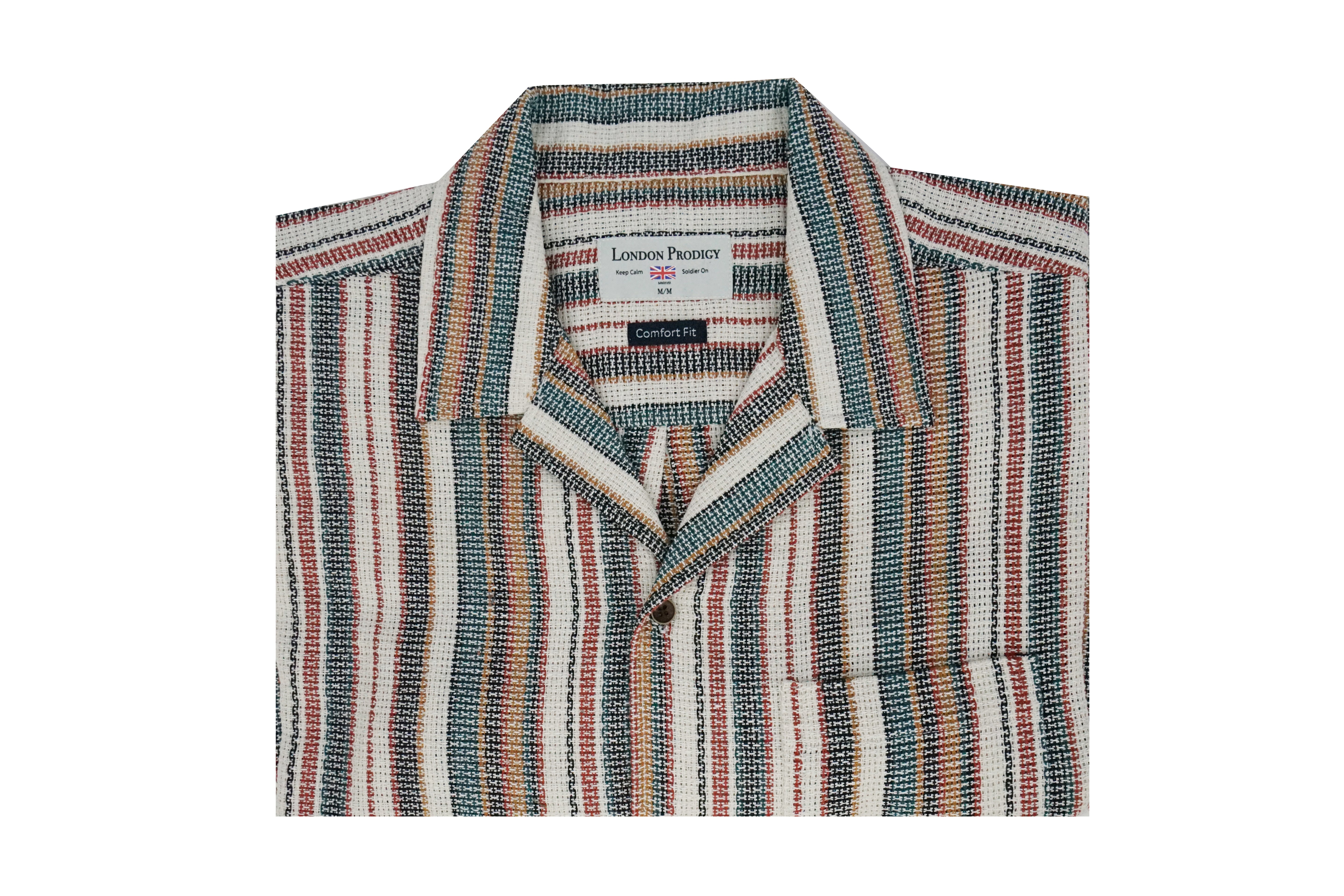 Galveston Open Weave Short Sleeve Shirt in Off White Blue and Red