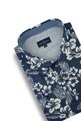 Portavogie Short Sleeve Shirt in Dark Navy Blue and White