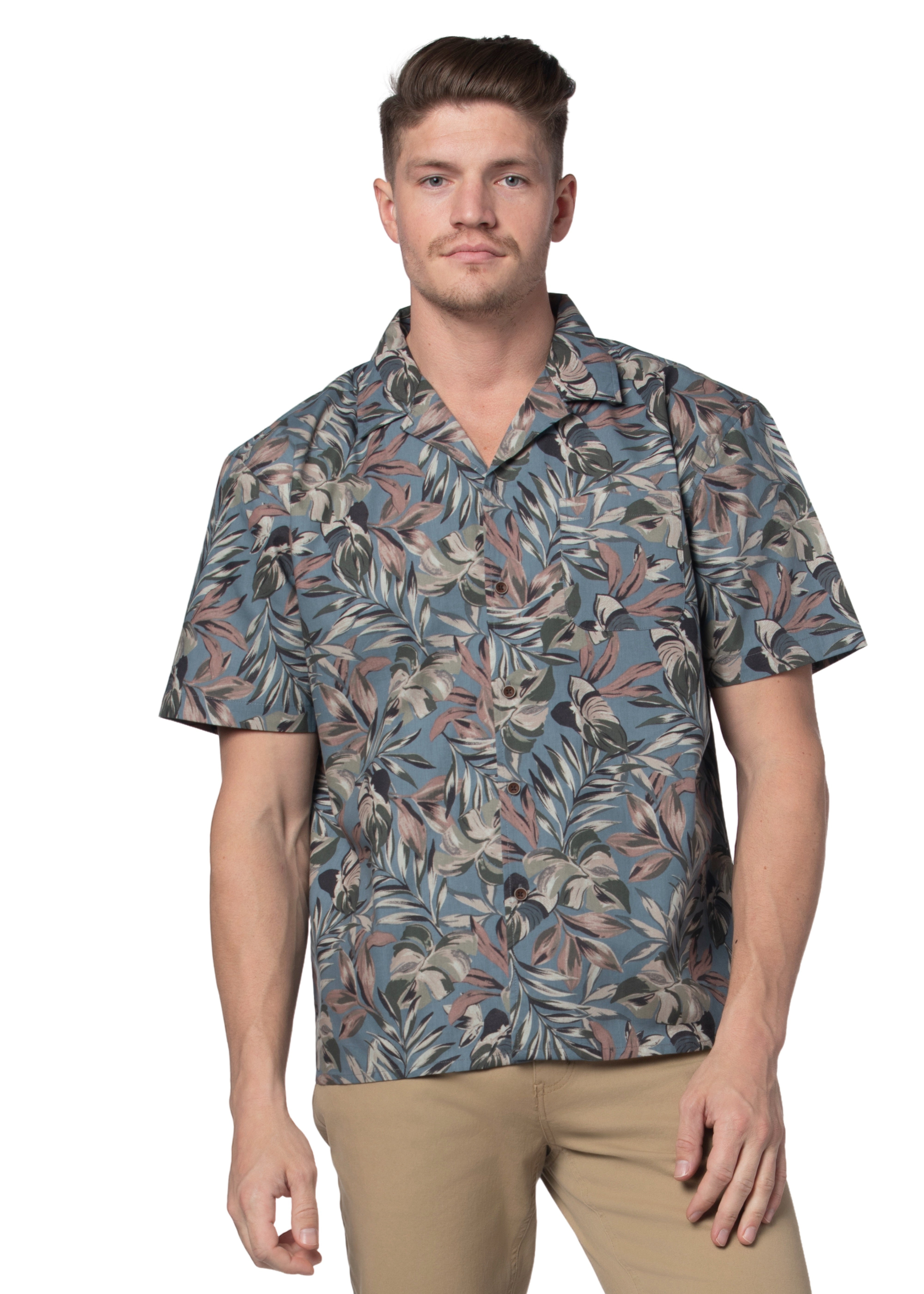 Castillo Short Sleeve Shirt in Cloudy Blue and Artichoke Green