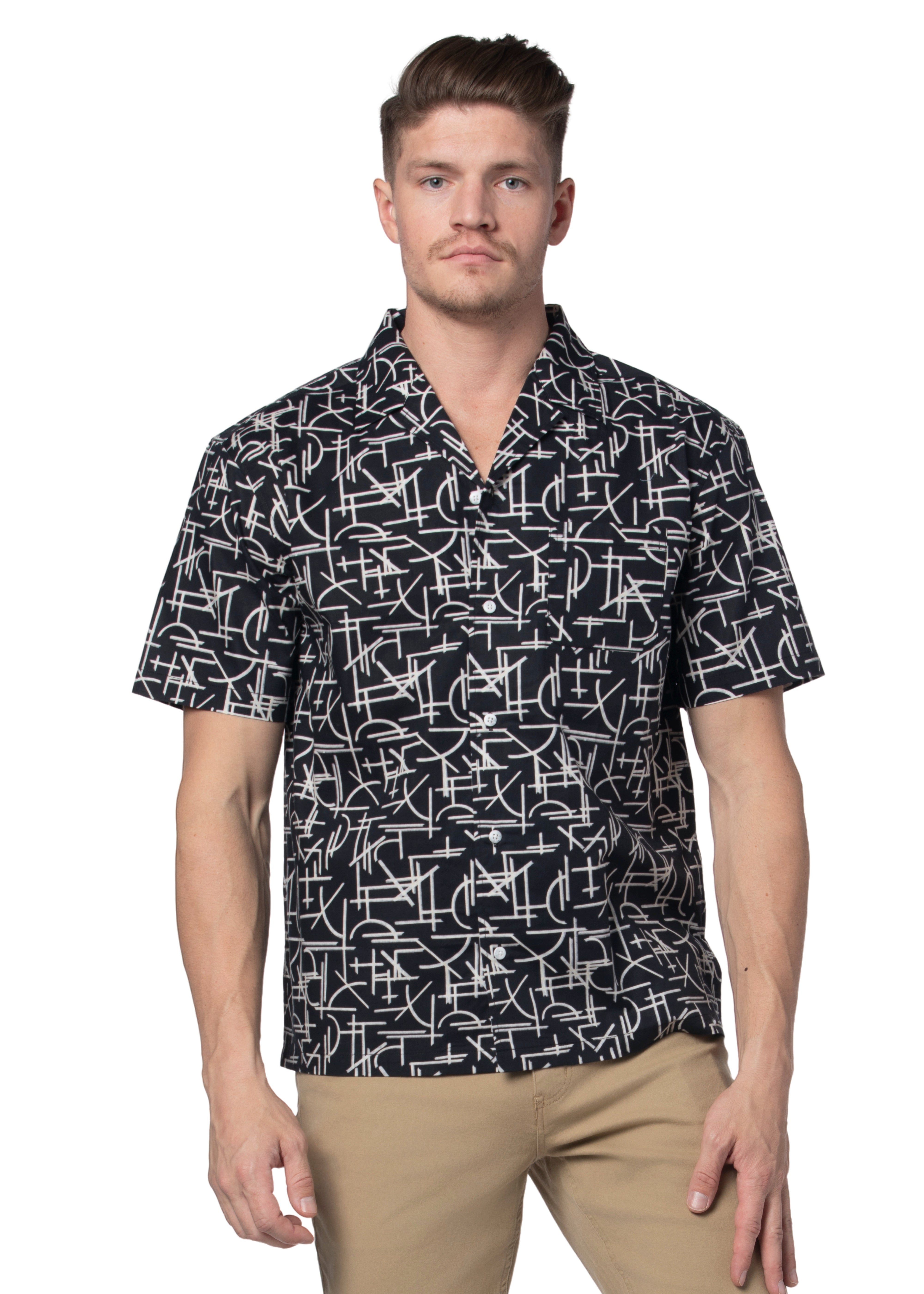 Barletta Comfort Fit Short Sleeve Shirt in Black and White