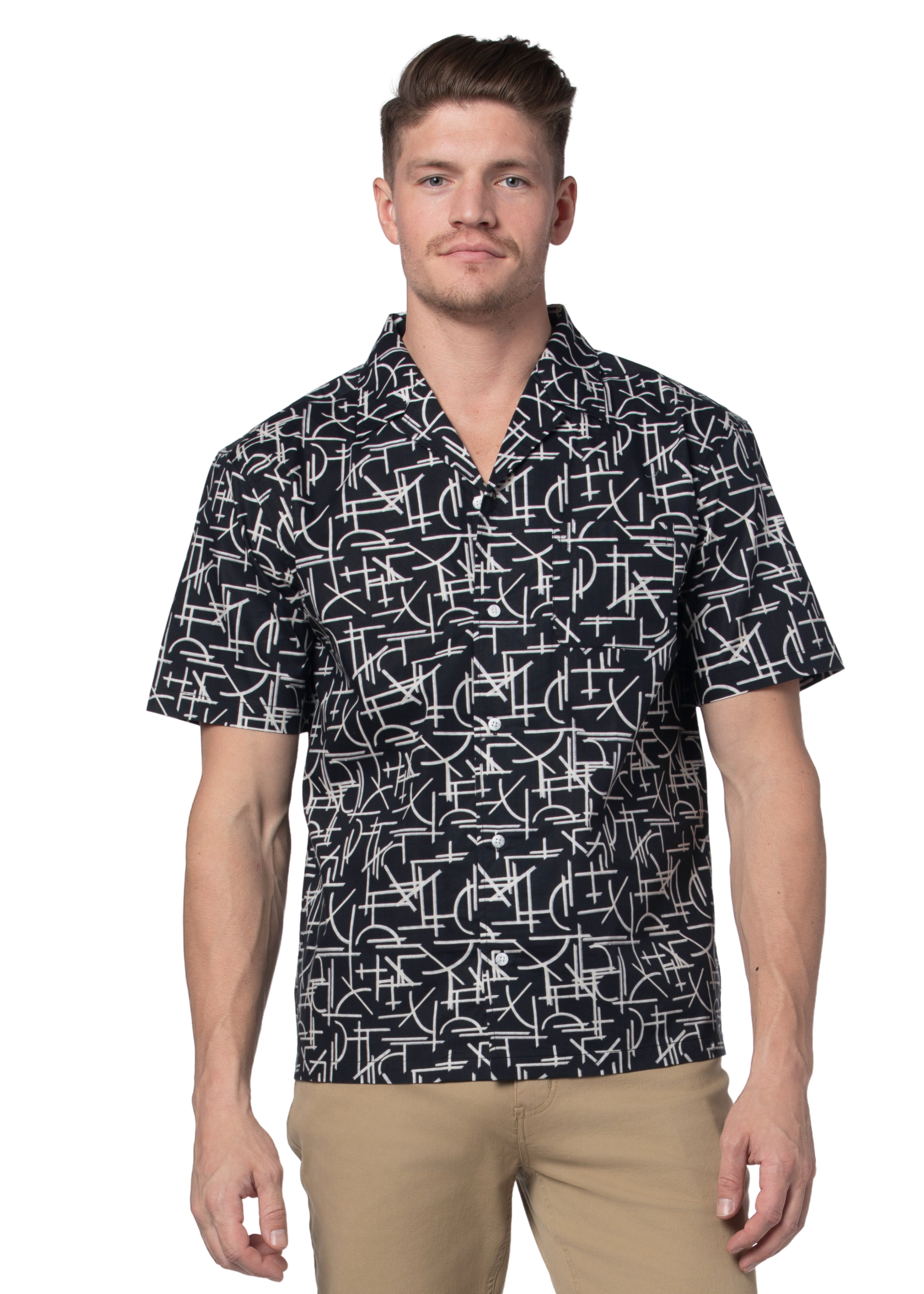 Barletta Comfort Fit Short Sleeve Shirt in Black and White