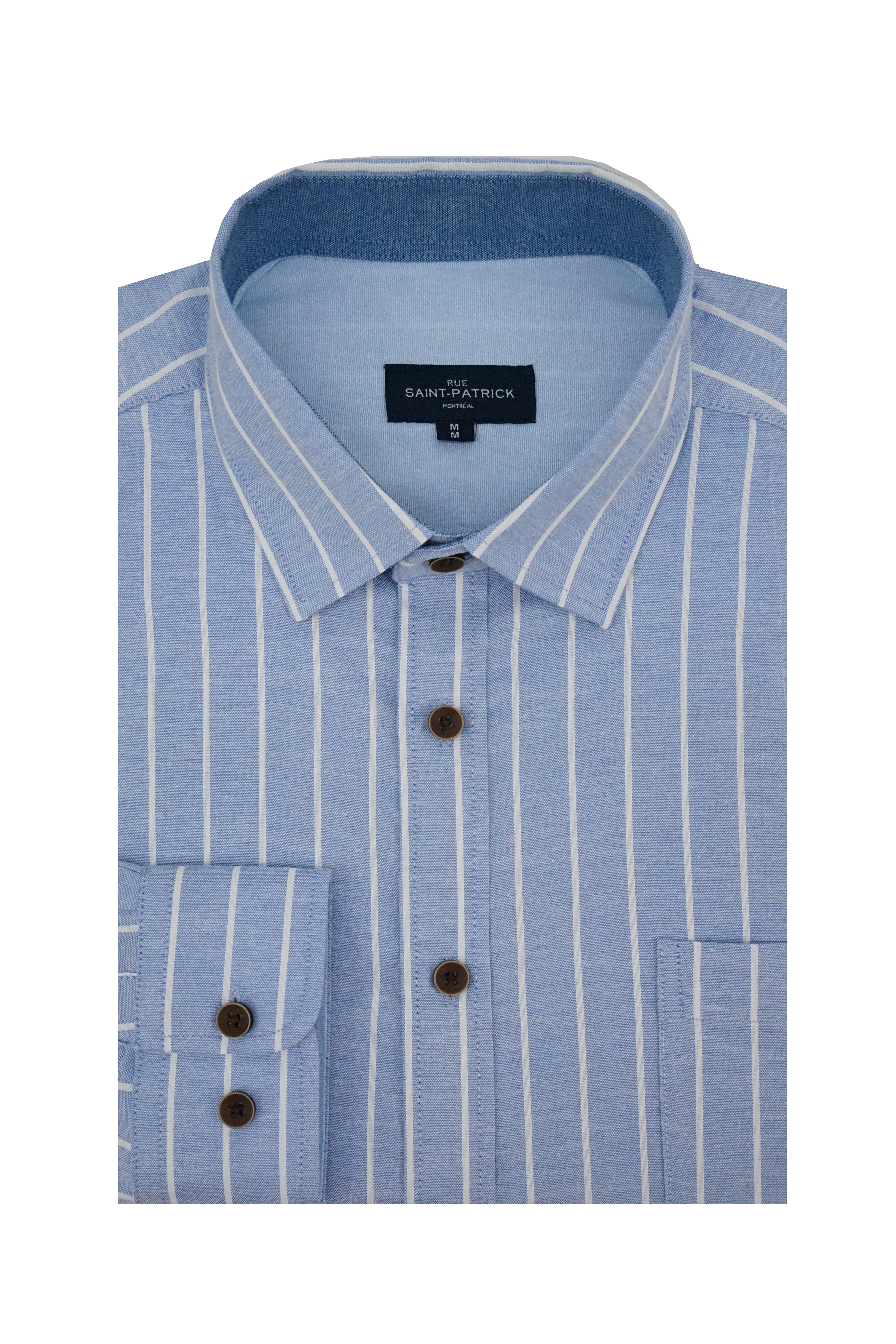Beauchamp Striped Stretch Oxford Shirt in Aegean Blue and White