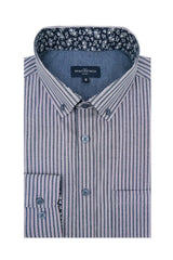 Pelletier Striped Poplin Shirt in Dark Indigo and Mauve