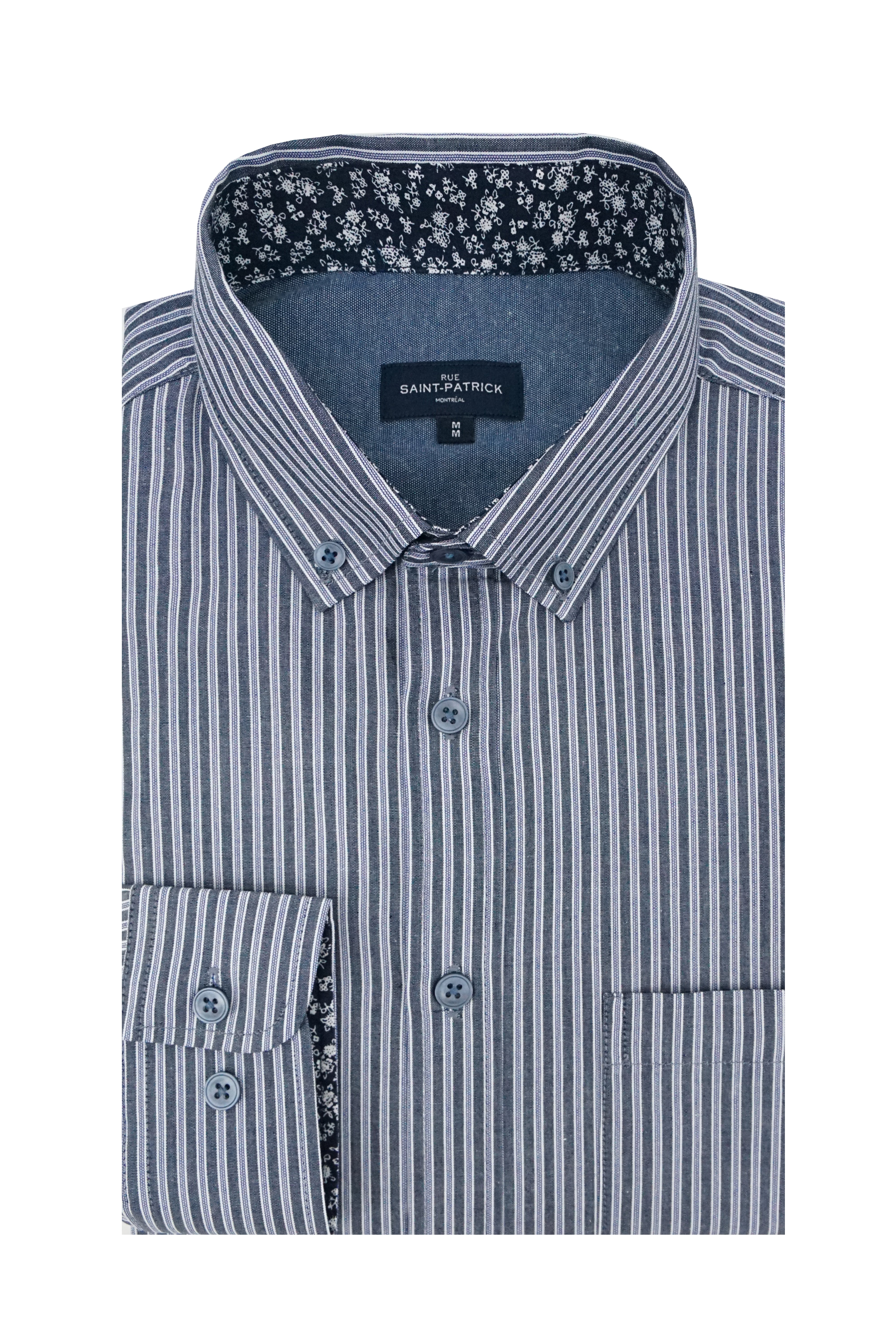 Hochelaga Striped Poplin Shirt in Dark Indigo and Blue
