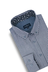 Hochelaga Striped Poplin Shirt in Dark Indigo and Blue